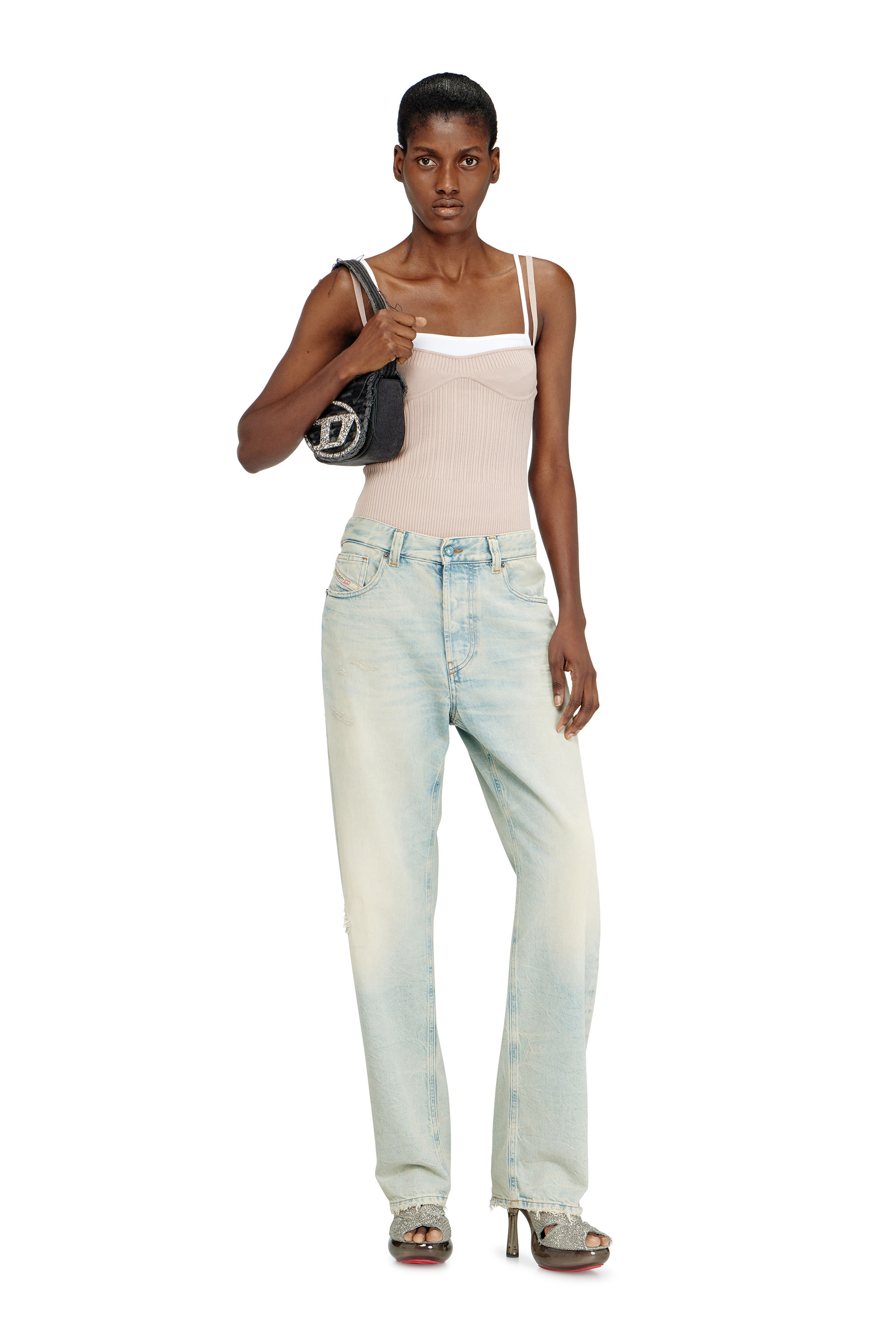 Diesel - 1DR, 1DR-Sac &agrave; bandouli&egrave;re embl&eacute;matique en toile et cuir Femme in Noir - 2