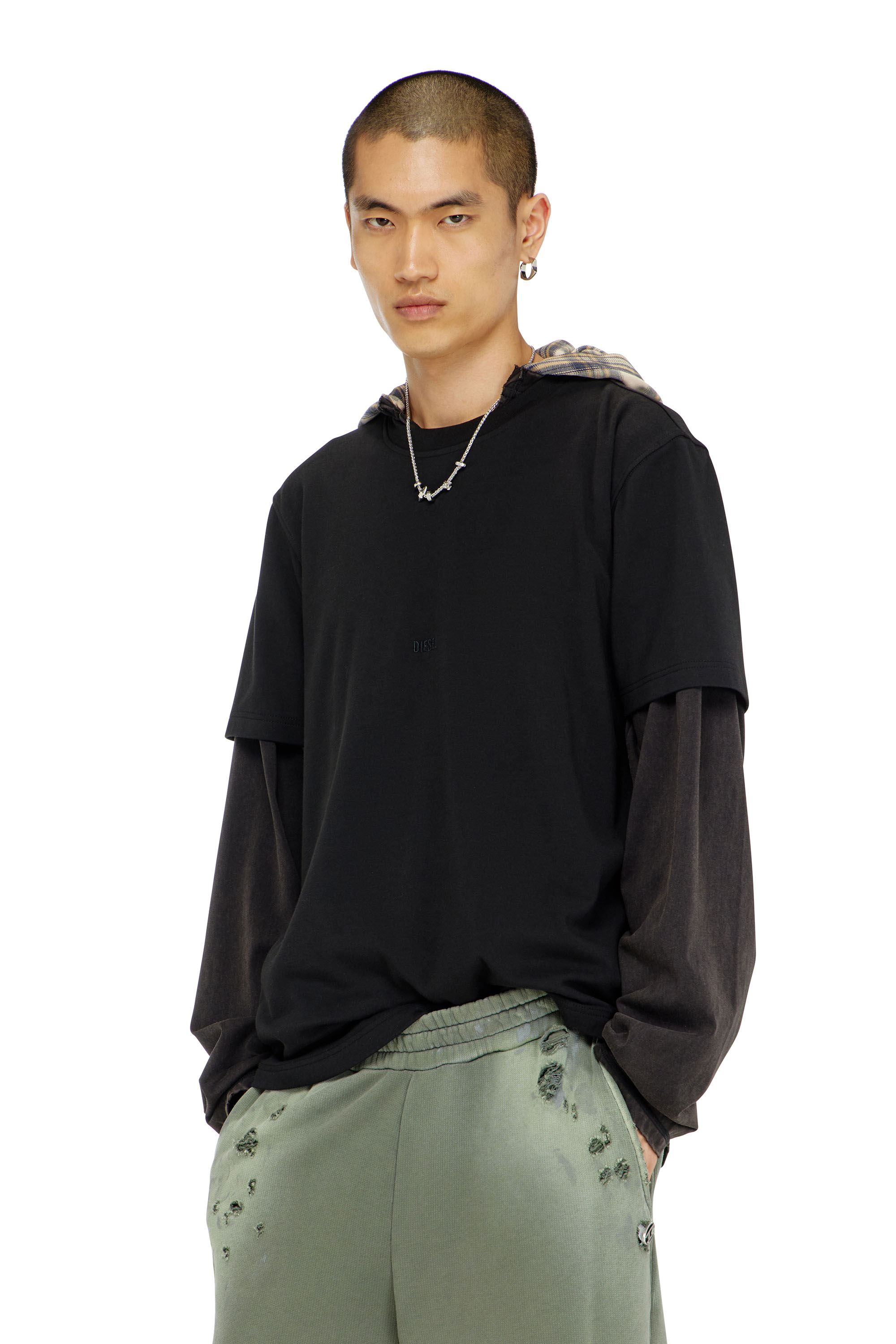 Diesel - T-ADJUST-AA2, T-shirt en interlock de coton avec logo brod&eacute; Homme in Noir - 1