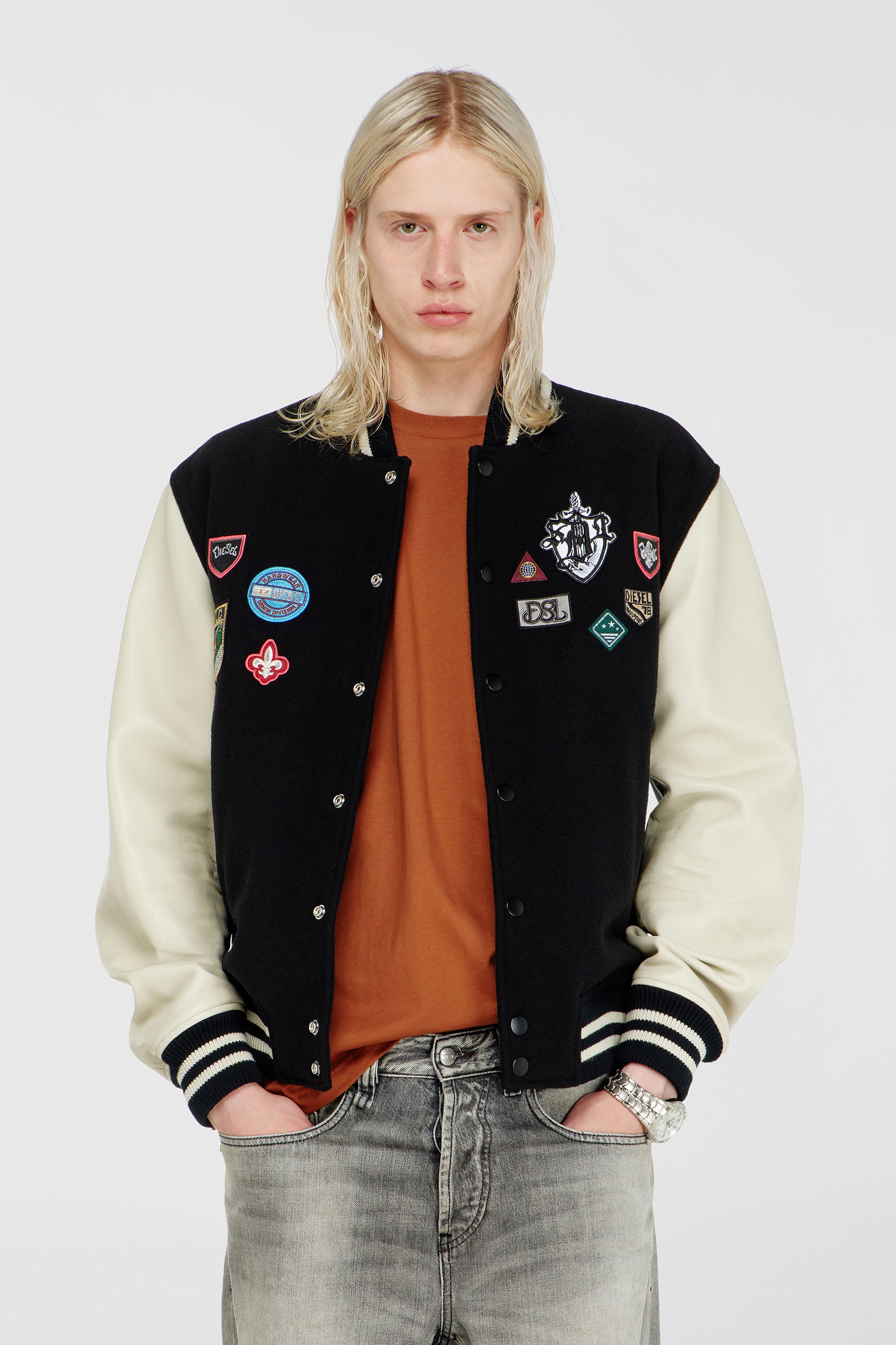 Diesel - L-ARRY-PATCH, Blouson en laine et cuir avec patchs Homme in Polychrome - 1