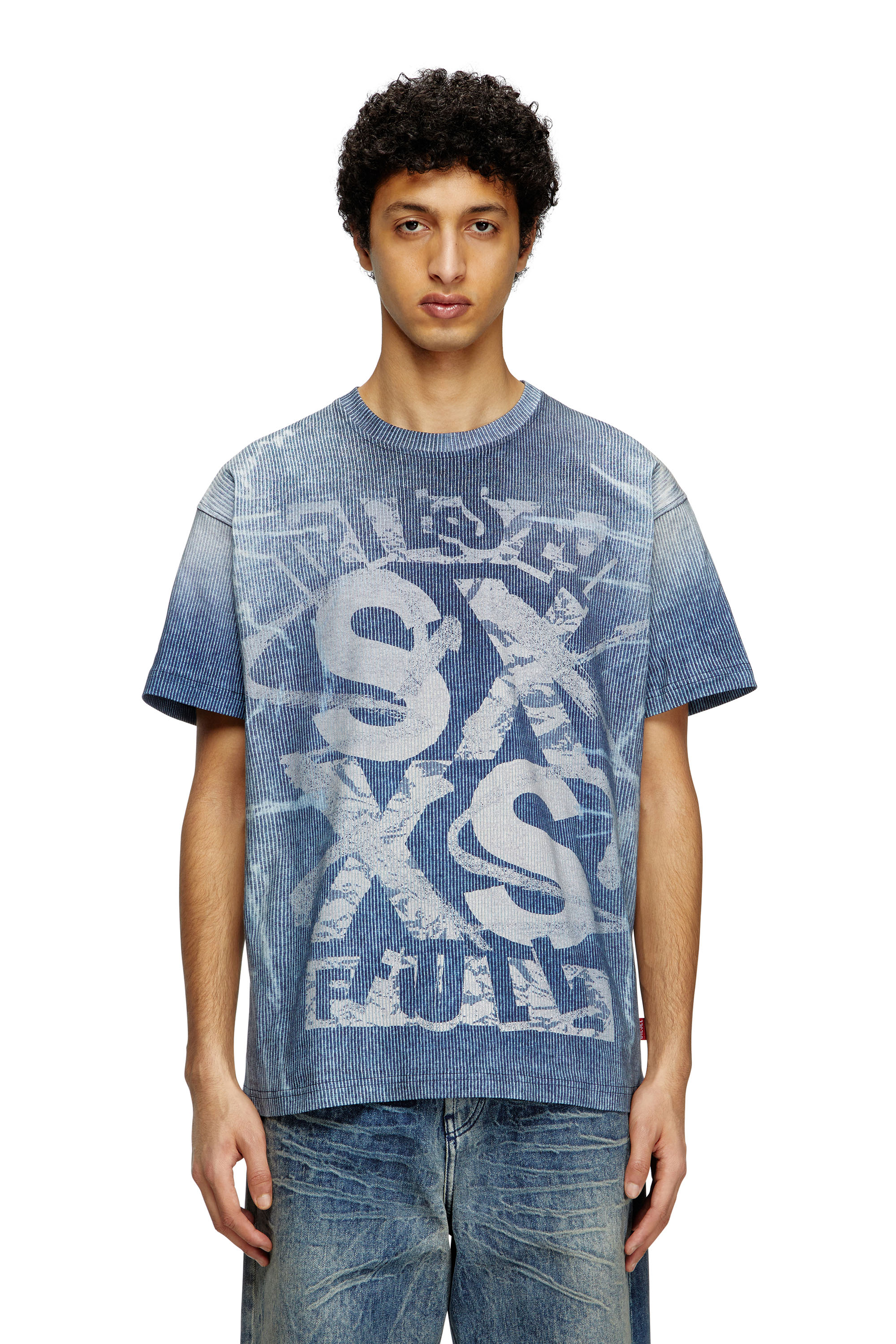 Diesel - T-NORM-R3, T-shirt avec imprimé en maille côtelée Homme in Bleu - 1