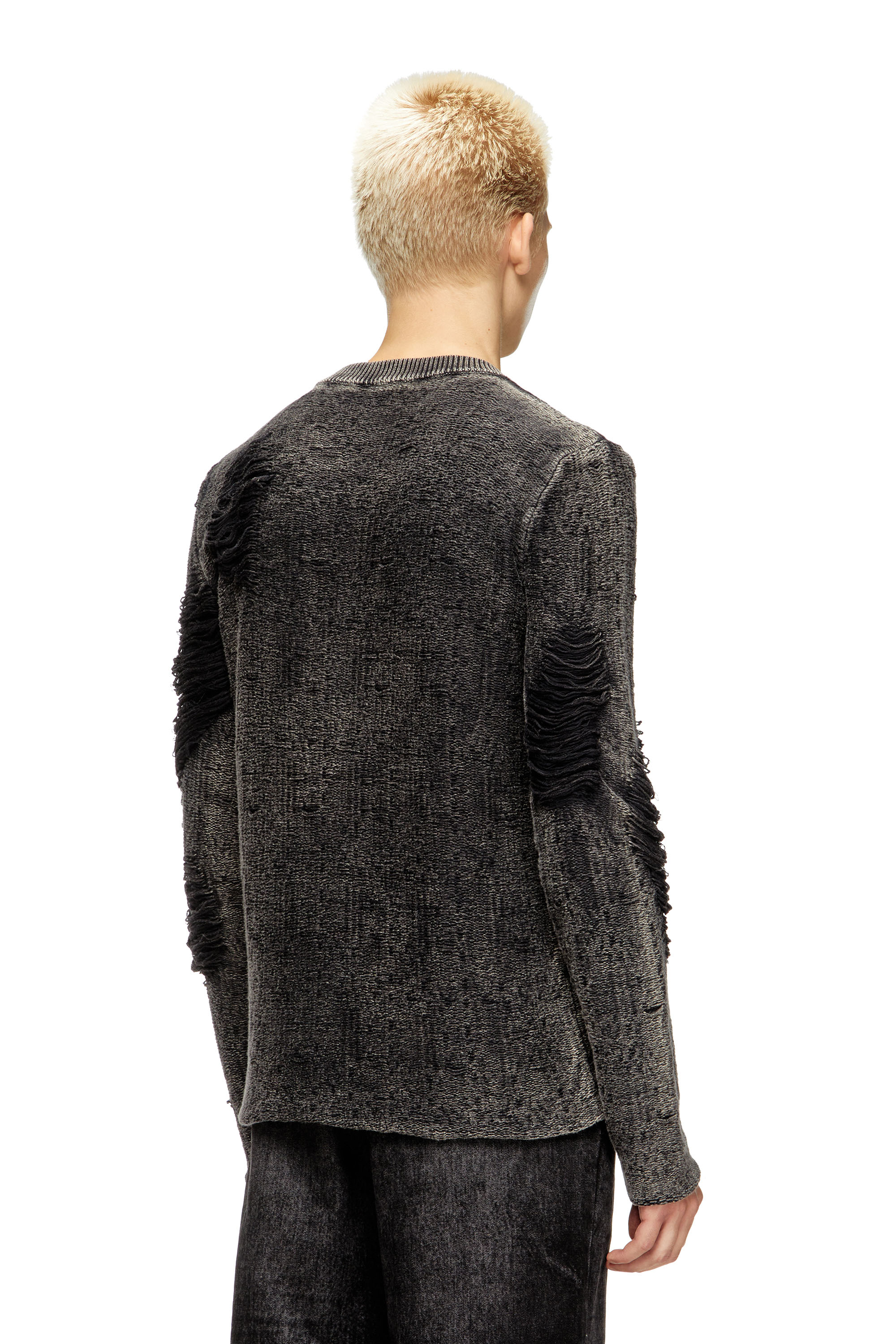 Diesel - K-FJORDI-ROUND, Pull destroy avec fils flottants Homme in Noir - 4