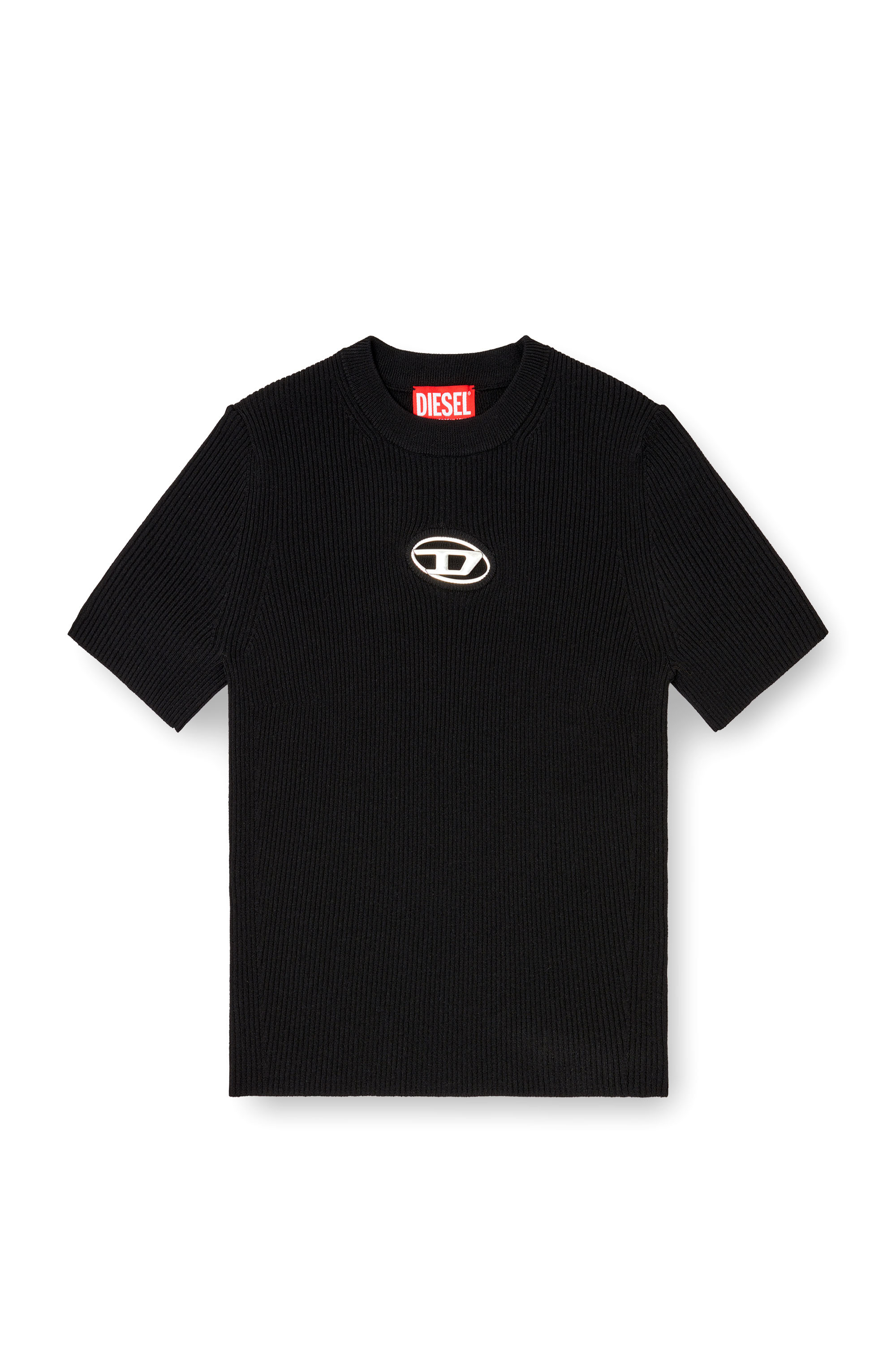 Diesel - M-VALARI-SS, Pull à manches courtes avec Oval D en métal Femme in Noir - 3