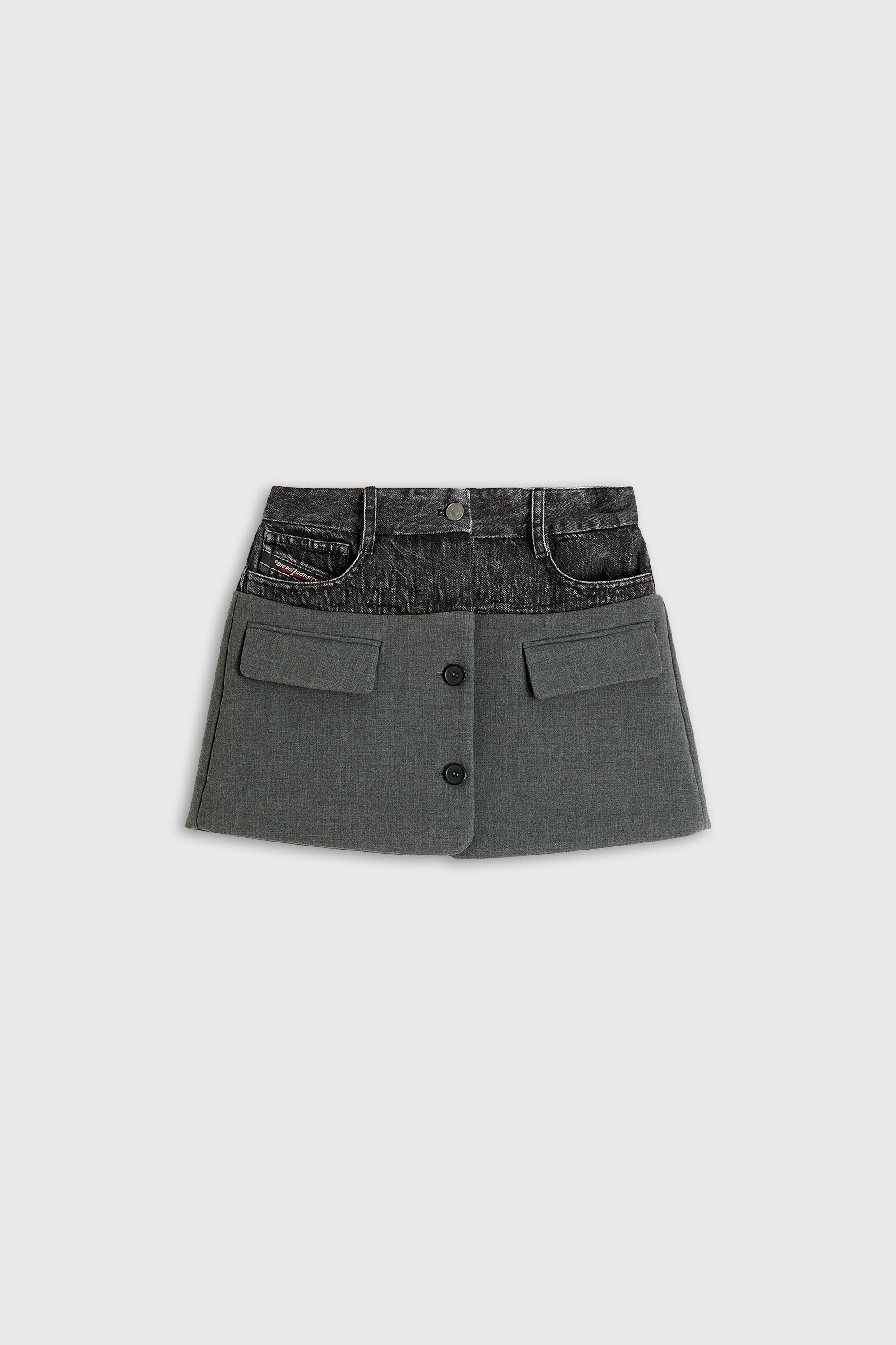 Diesel - O-DYLIC, Mini-jupe en denim avec empi&egrave;cement tailleur Femme in Gris - 2