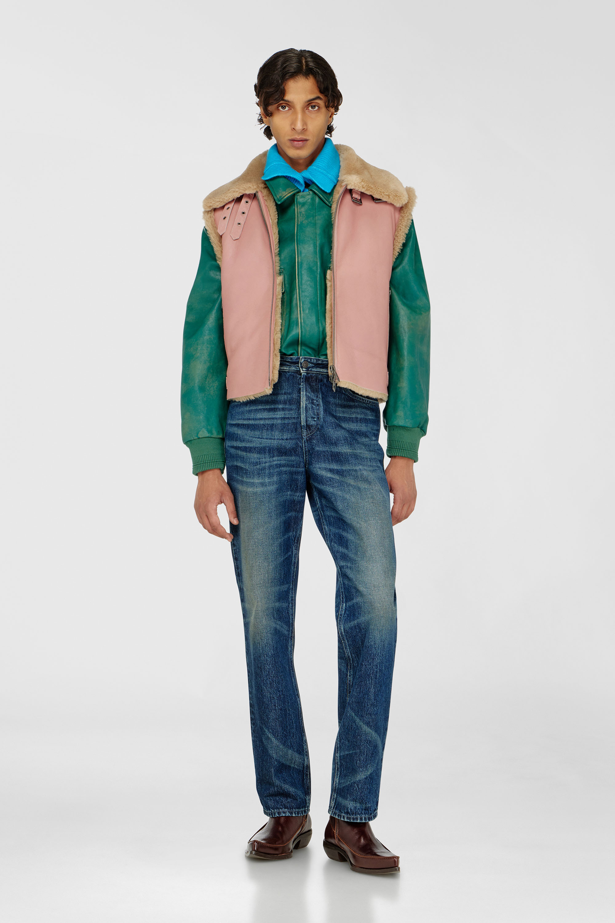 Diesel - L-HONT, Gilet en cuir shearling Homme in Rose - 1