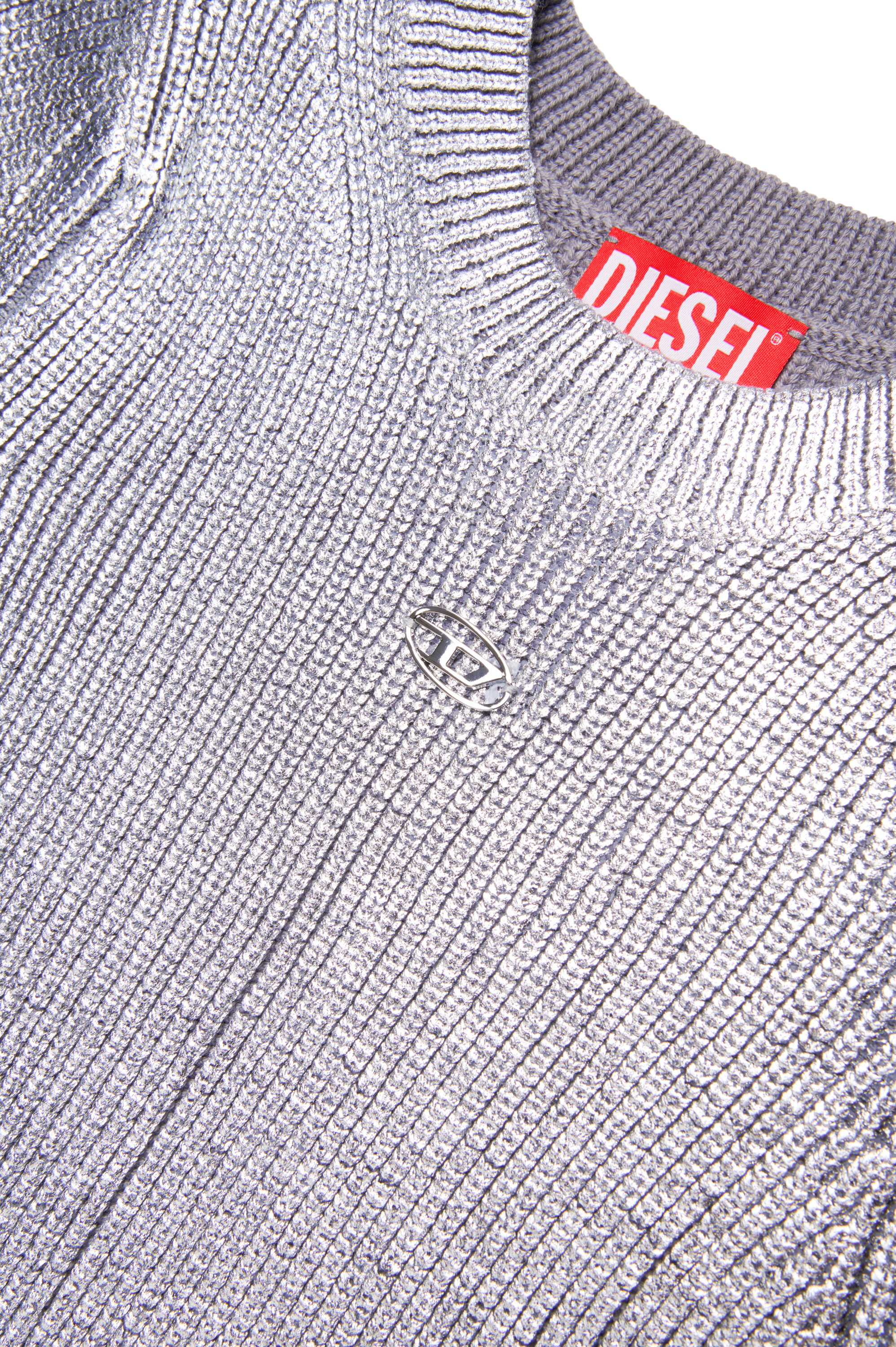 Diesel - DSILVLONG, Femme Robe métallisée en maille enduite in Gris argenté - Image 4