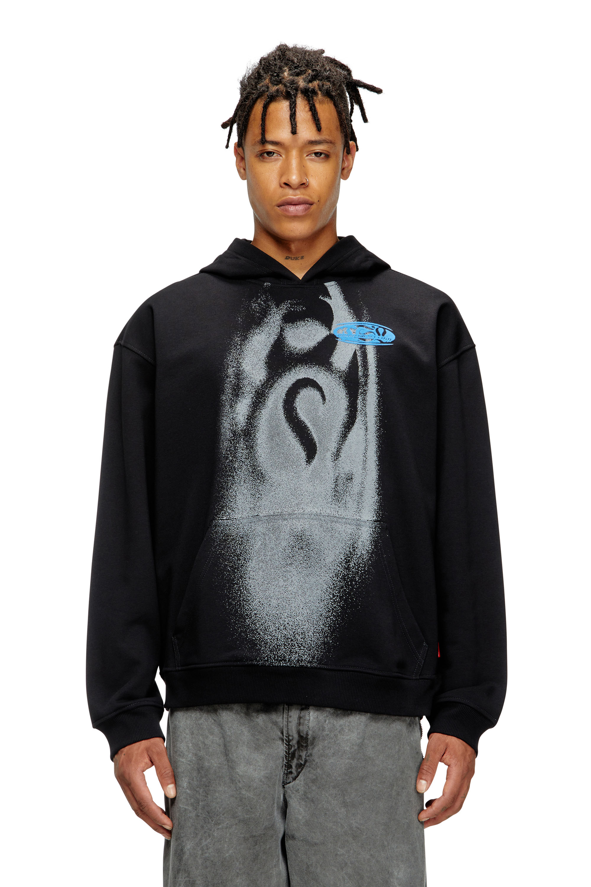 Diesel - S-BOXT-HOOD-T3, Sweat-shirt à capuche avec imprimé effet spray Homme in Noir - 1