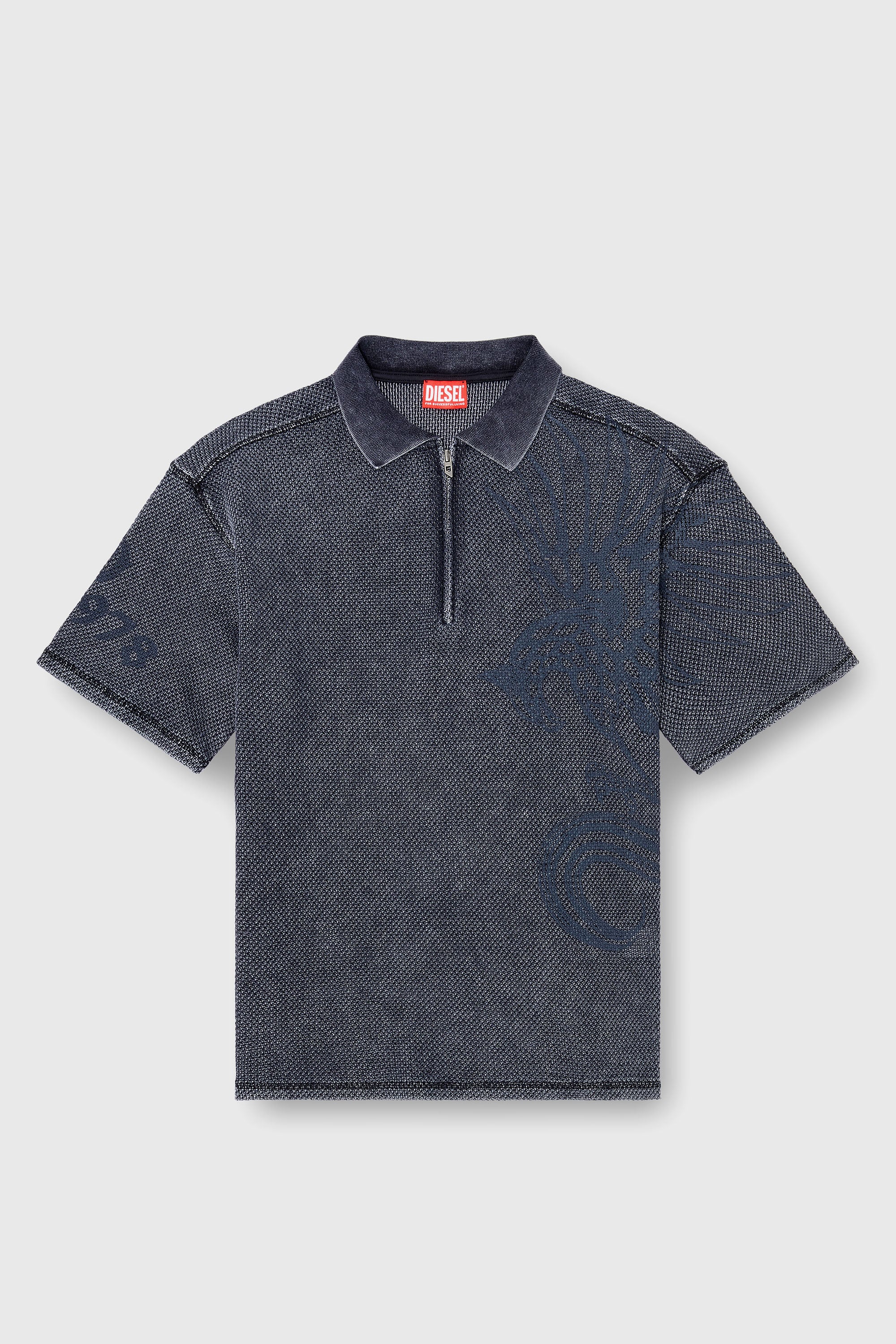 Diesel - T-ERRY-ZIP, Polo en mesh jacquard avec imprim&eacute; Phoenix Homme in Gris - 2