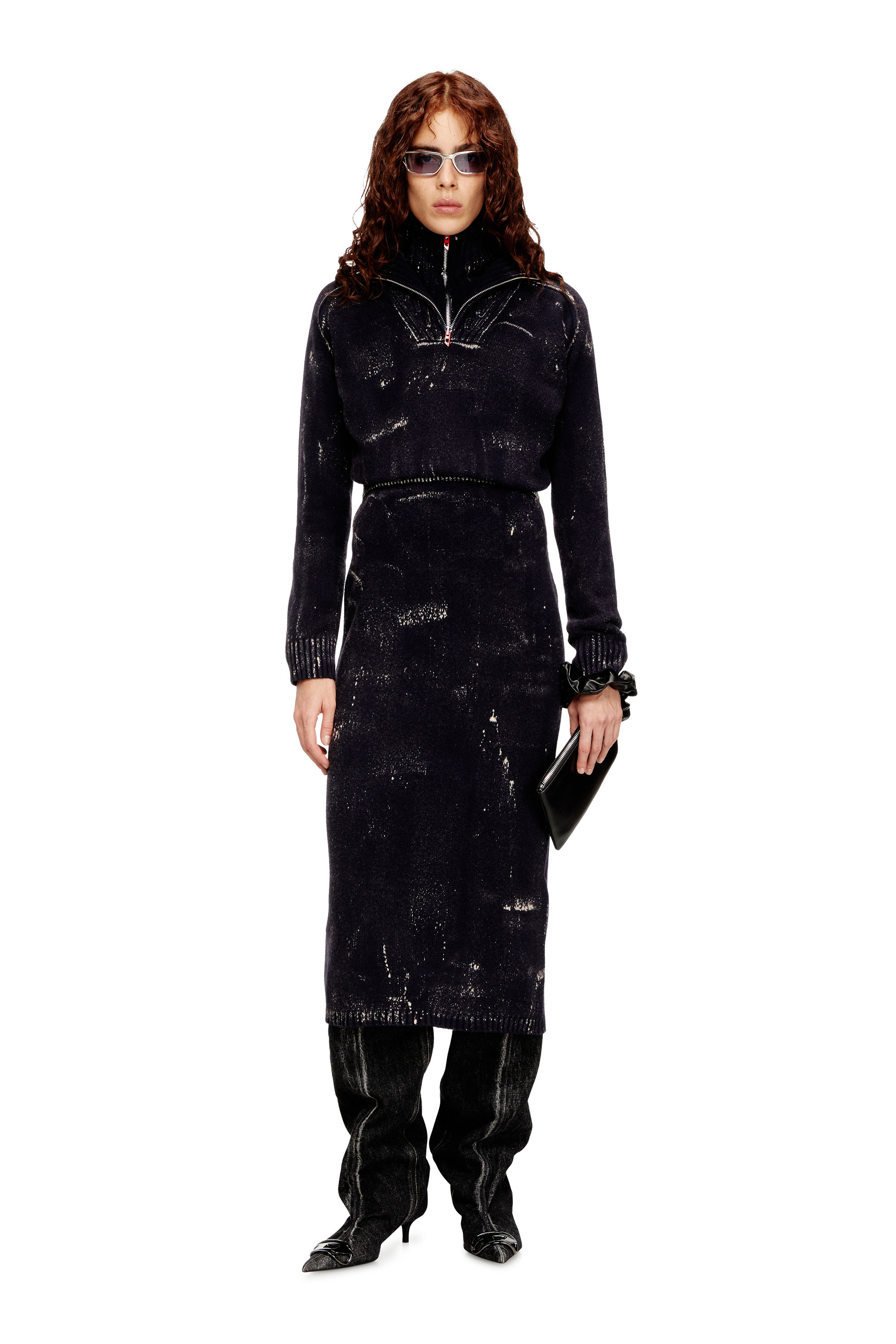 Diesel - M-MARCELLE, Robe midi en maille mélangée traitée Femme in Noir - 2