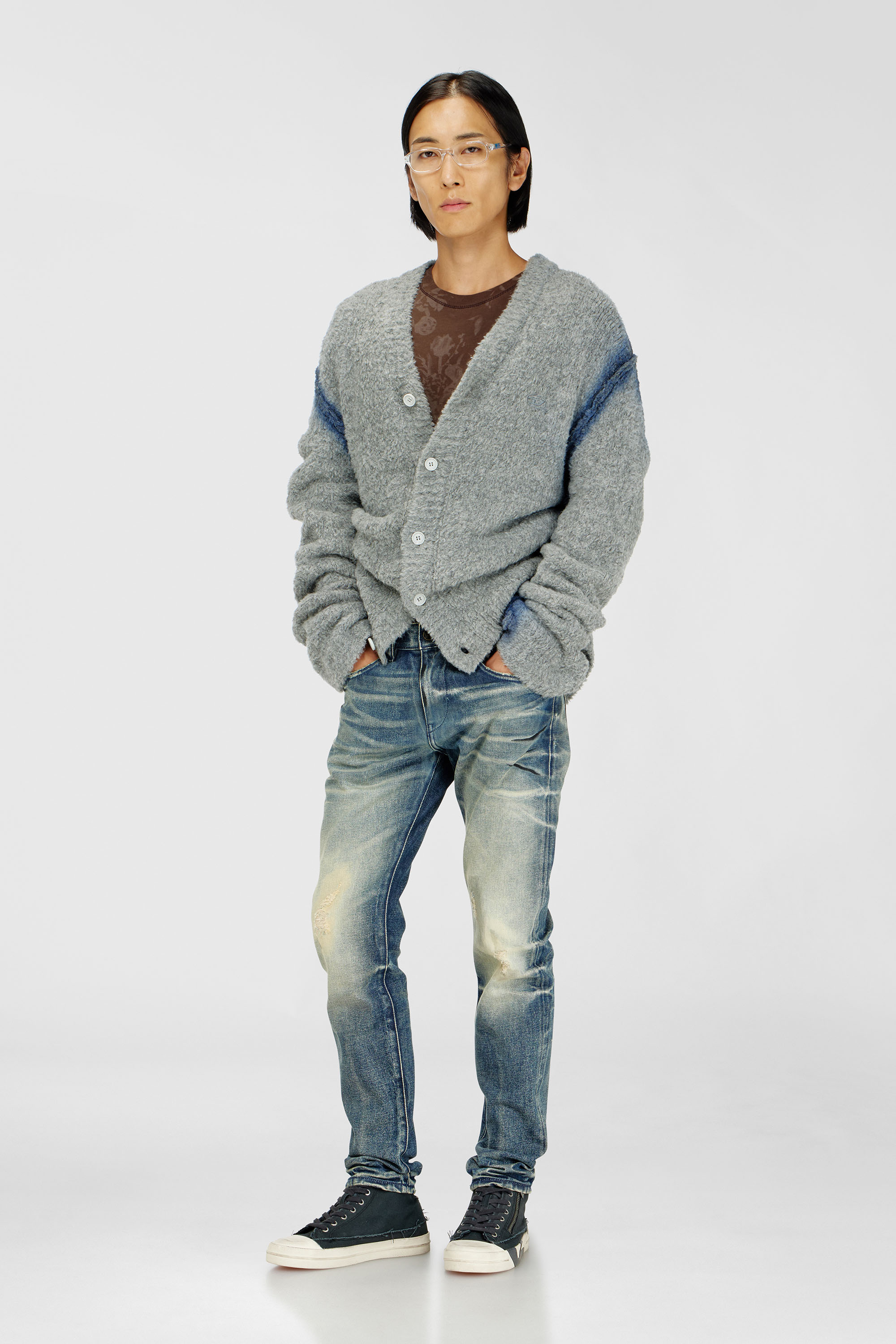 Diesel - K-REMO, Man's Alpaca-blend cardigan with spray-dyed seams in Grey - 1