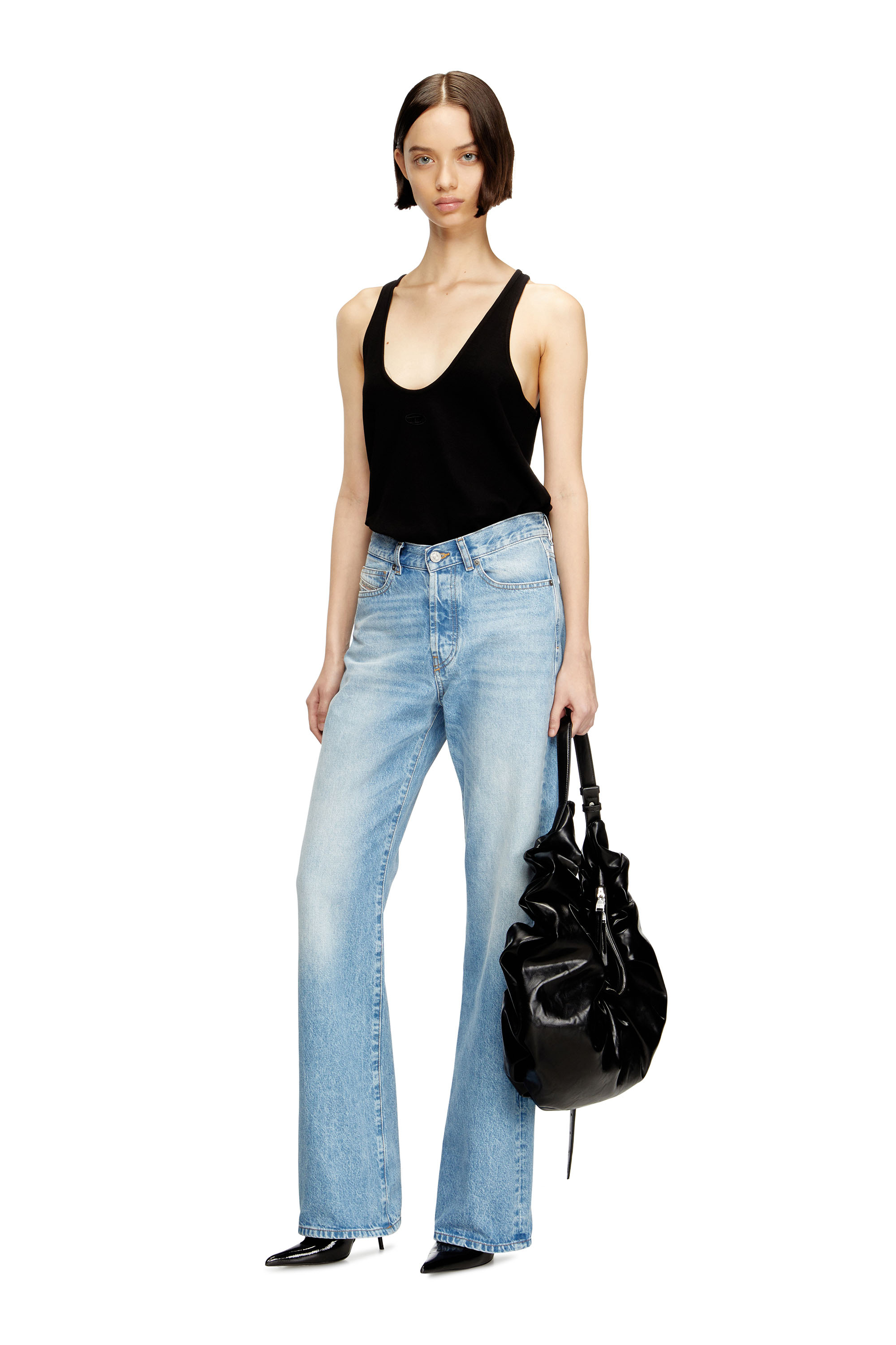 Diesel - T-IPSYA-LKDS, Débardeur côtelé avec Oval D Femme in Noir - 1