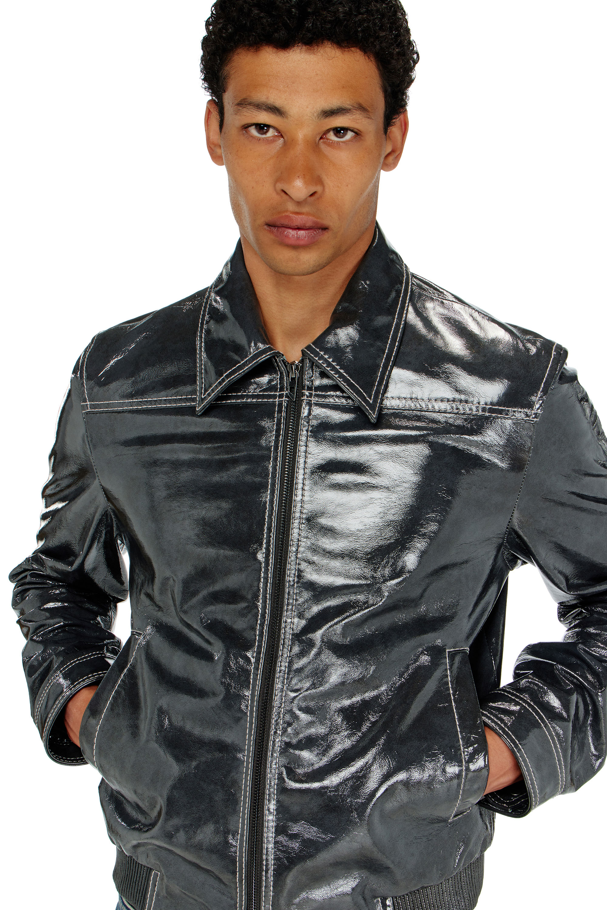 Diesel - L-ADDI, Veste en cuir verni Homme in Gris - 5