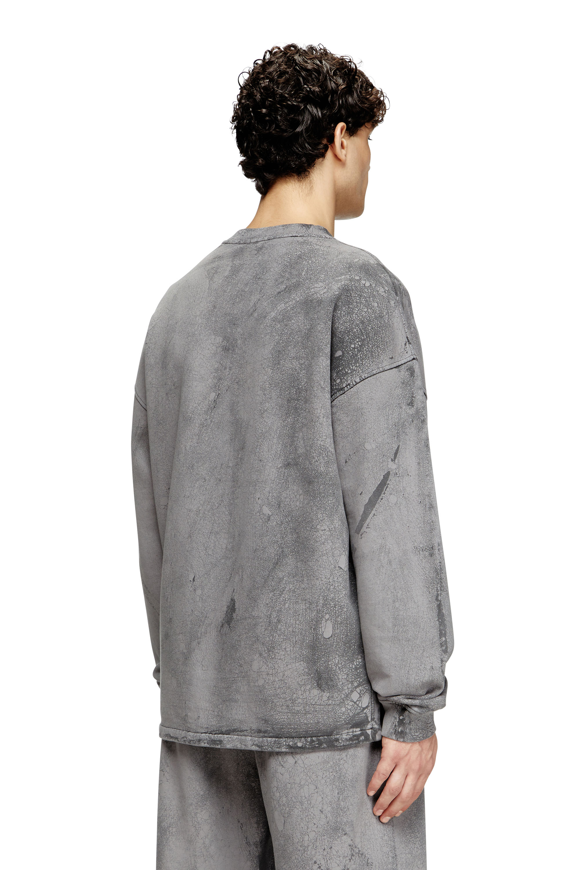 Diesel - S-BAXT-T1, Sweat-shirt effet craquelé avec micro logo Homme in Gris - 4