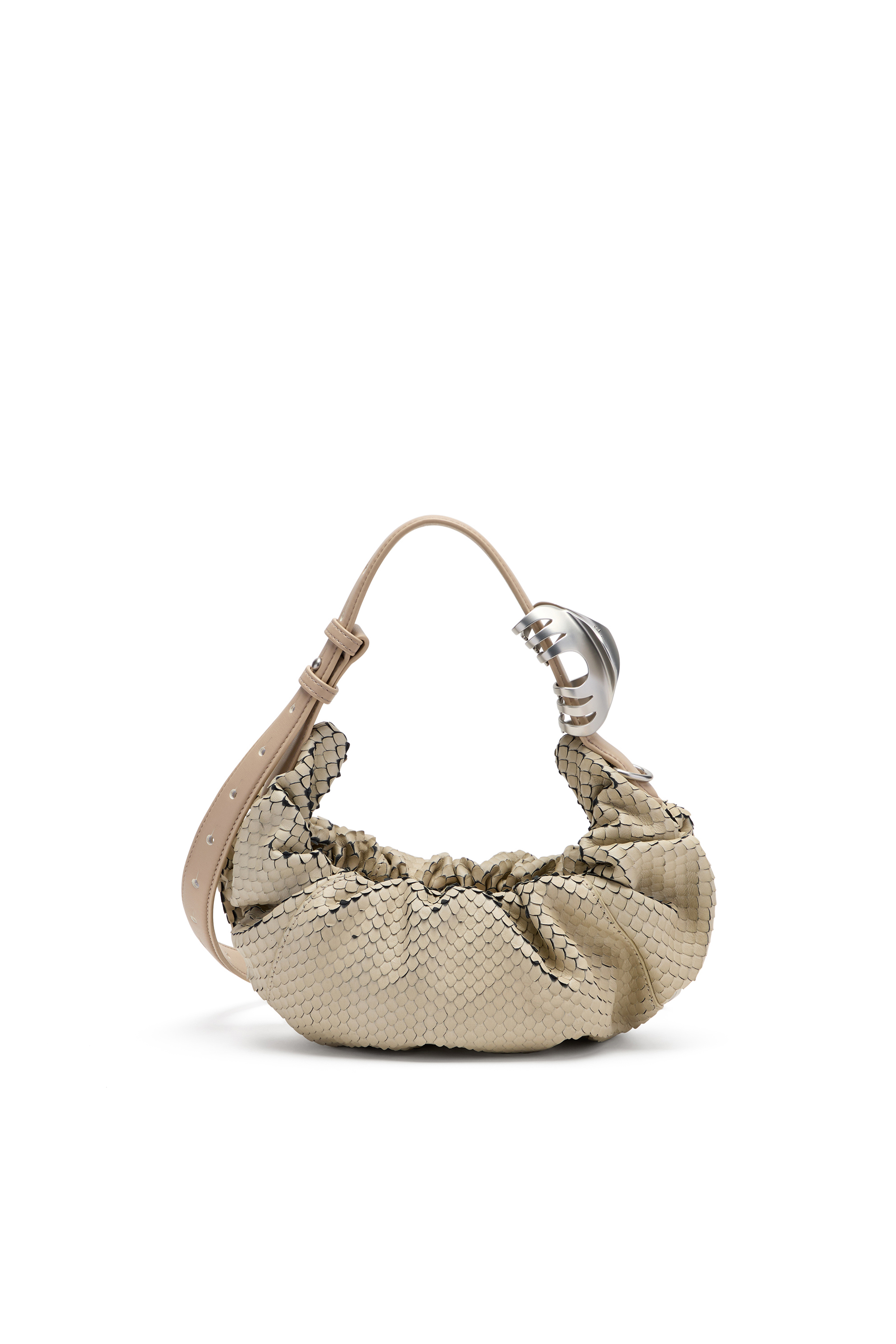 Diesel - GRAB-D HOBO S, Grab-D-Sac hobo froiss&eacute; en cuir textur&eacute; Femme in Beige - 2