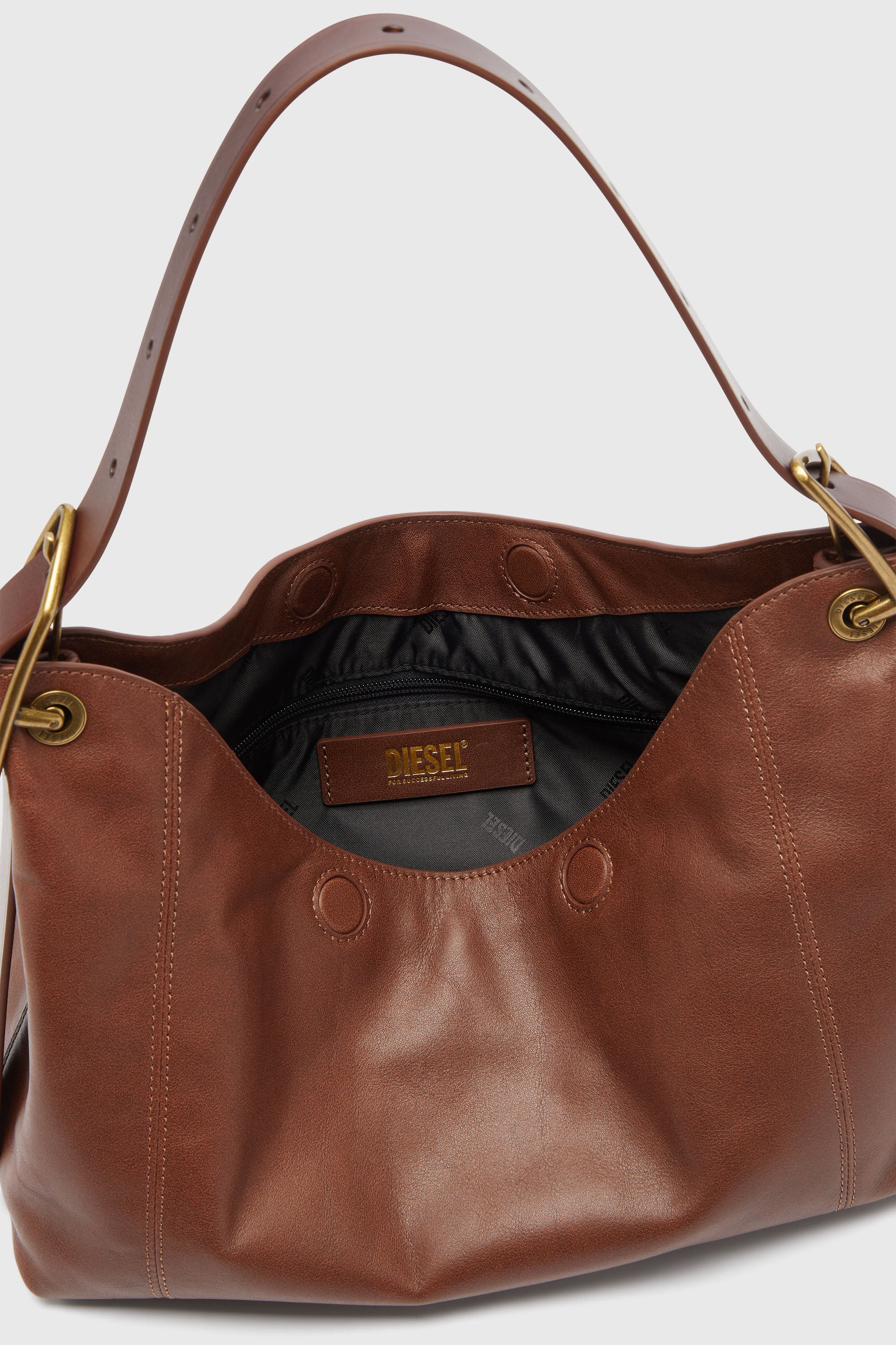 Diesel - D-LINE HOBO S, D-Line Sac port&eacute; &eacute;paule en cuir Femme in Marron - 3