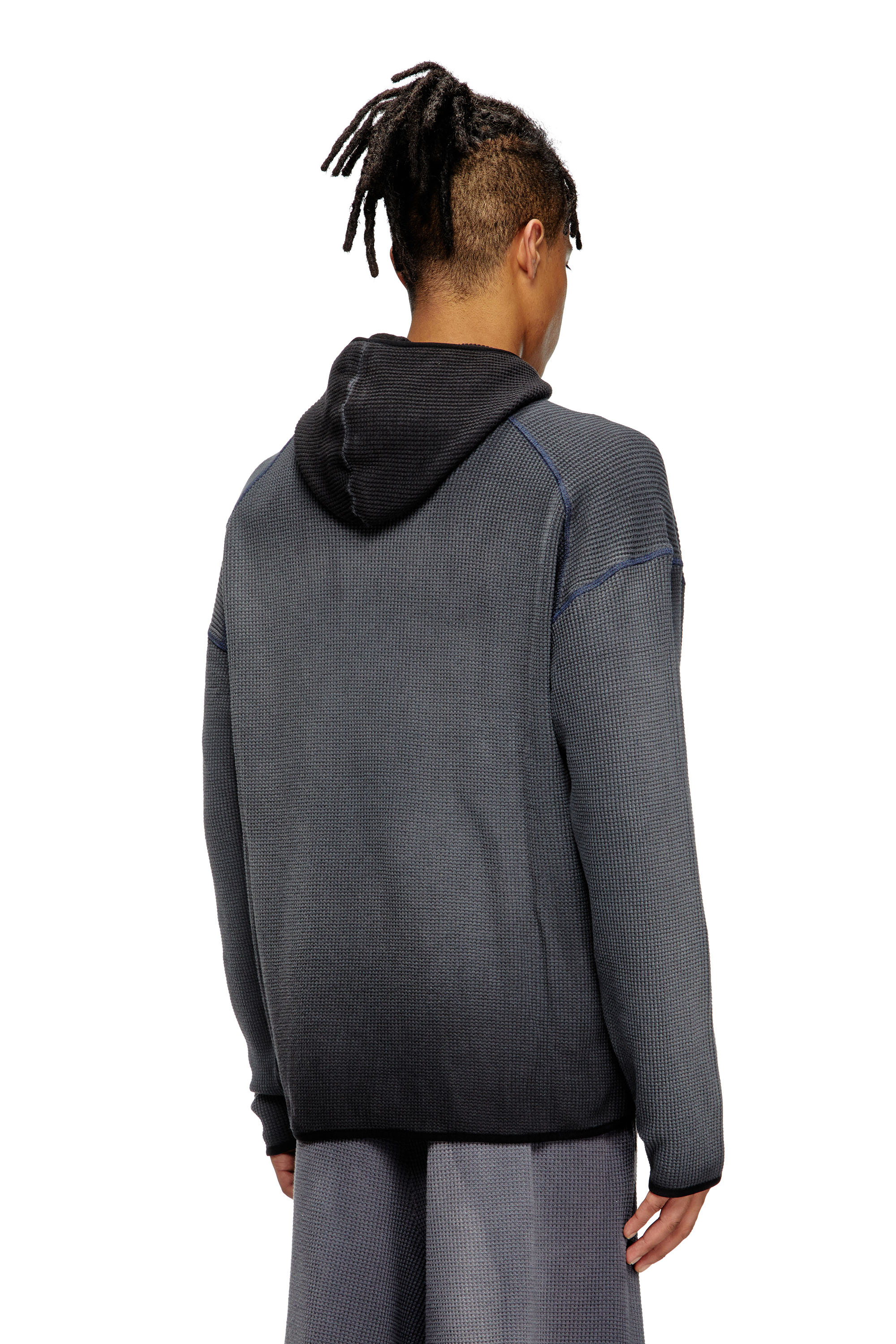 Diesel - S-WAF-HOOD-NEW, Sweat-shirt à capuche délavé en tissu gaufré avec imprimé graphique Homme in Noir - 2