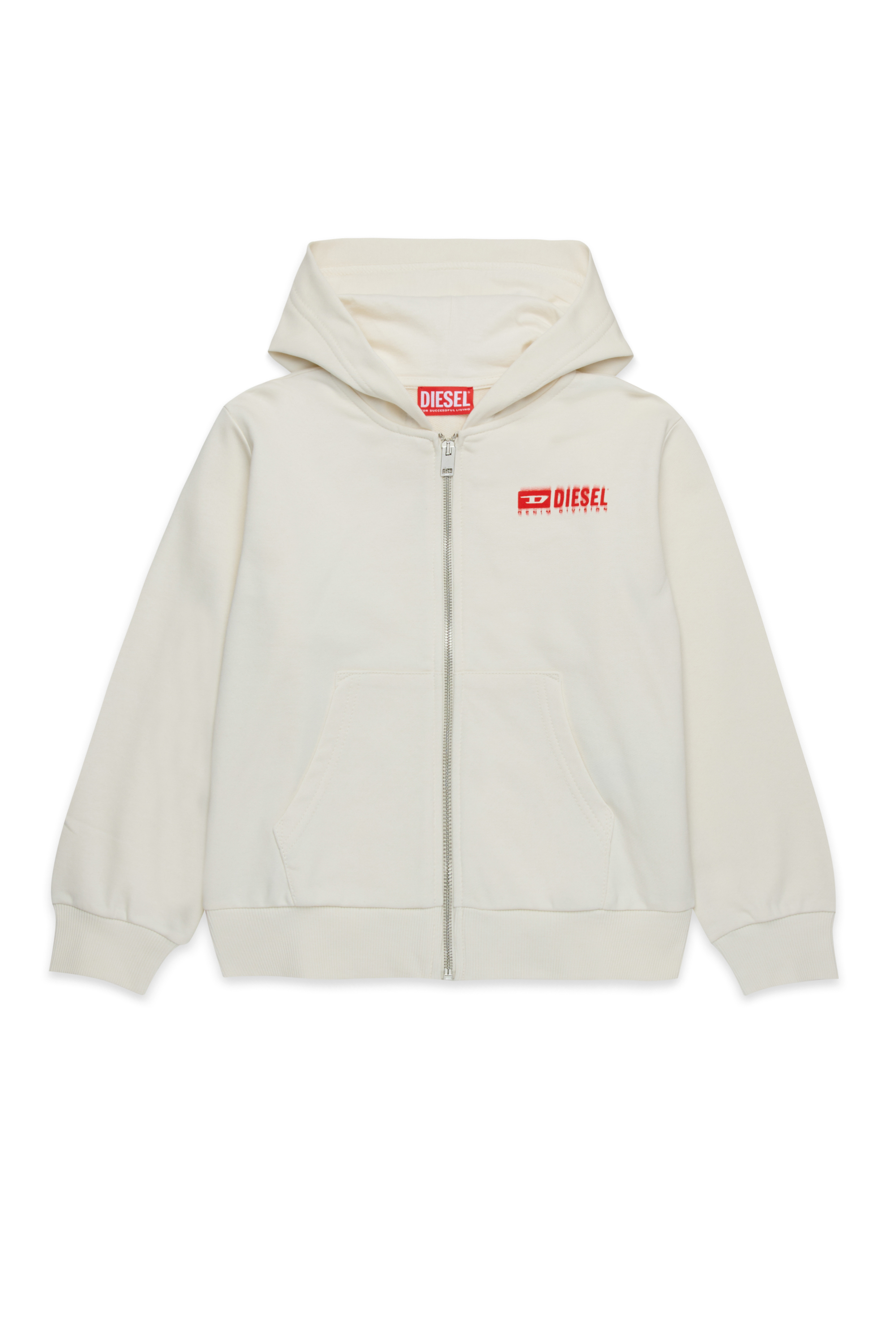 Diesel - SVOUGZIP OVER, Sweat-shirt à capuche zippé avec logo taché Homme in Blanc - 1