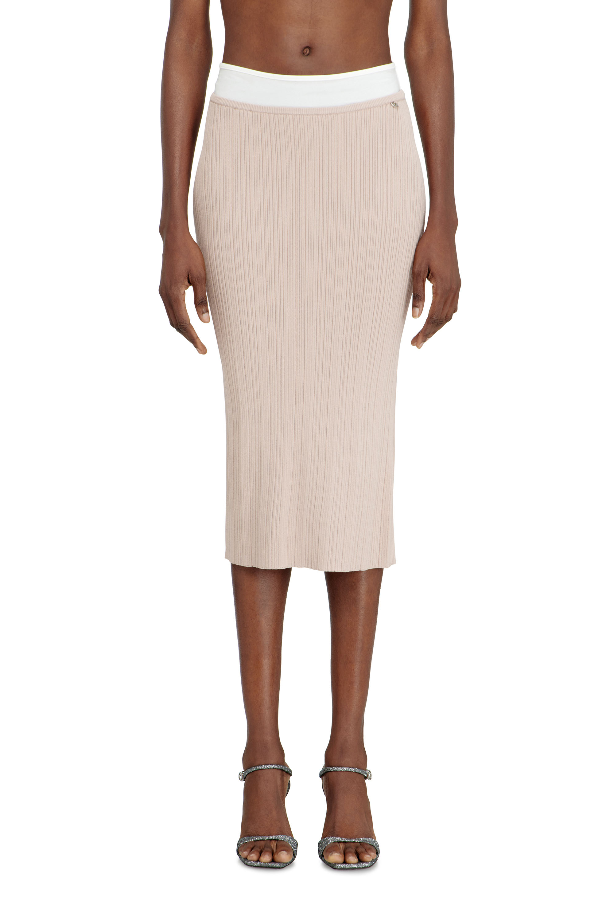 Diesel - M-ZINIA, Jupe en maille c&ocirc;tel&eacute;e avec ceinture contrastante Femme in Rose - 1