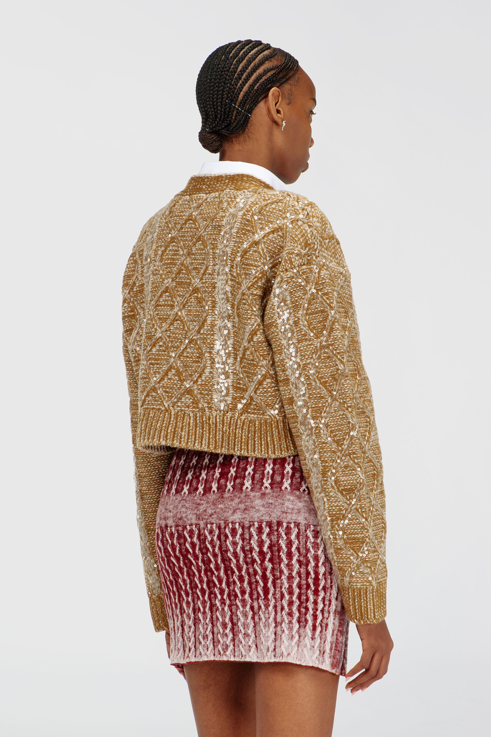 Diesel - M-BRAKY, Cardigan en laine torsad&eacute;e avec sequins Femme in Dor&eacute; - 4