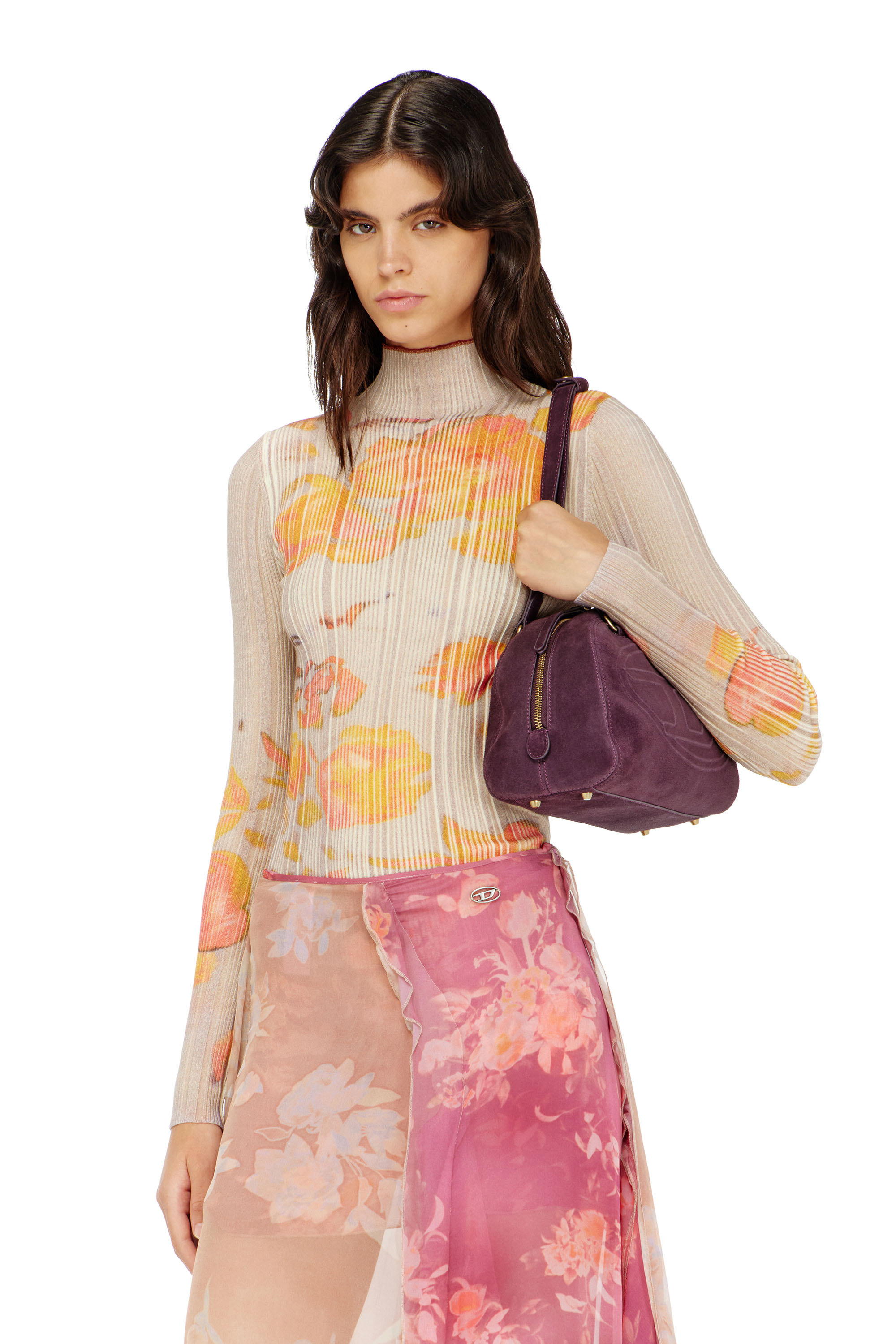 Diesel - M-IORIA, Haut &agrave; col roul&eacute; en laine c&ocirc;tel&eacute;e &agrave; motif floral Femme in ToBeDefined - 1