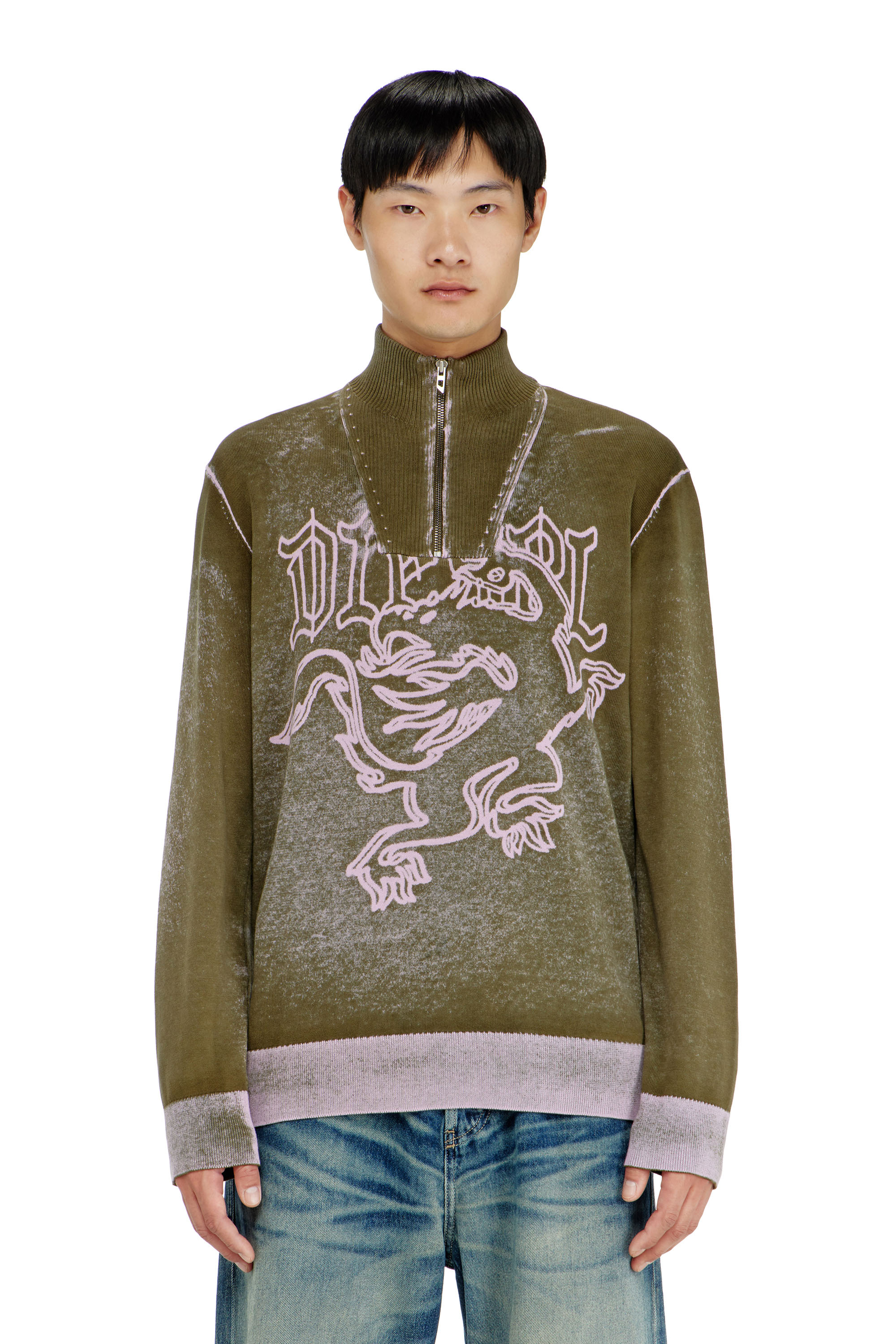 Diesel - K-LAUTARE, Pull-over zipp&eacute; trait&eacute; avec motif griffin Homme in ToBeDefined - 3