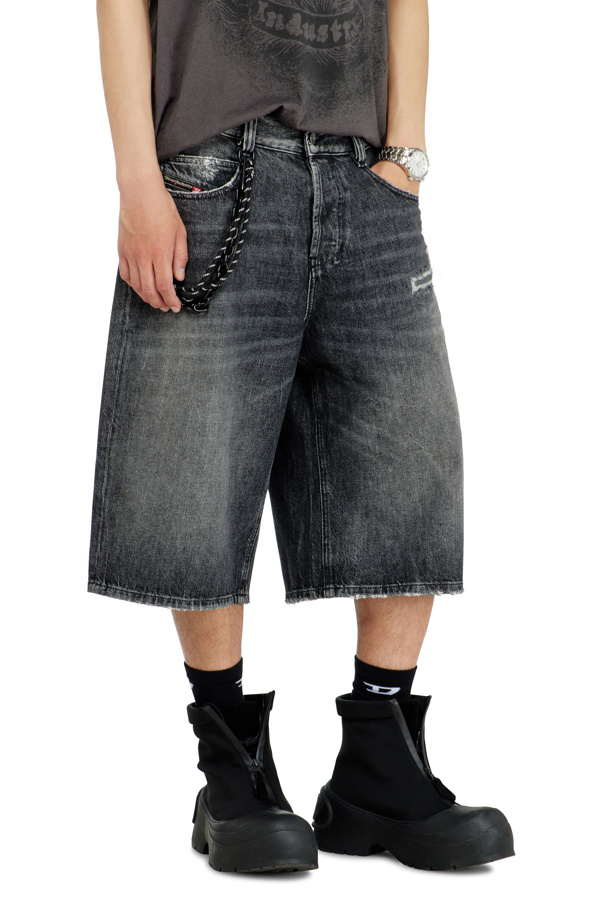 Diesel - D-ENIM-M-SHORT, Short en denim relaxed avec abrasions Mixte in Gris - 4