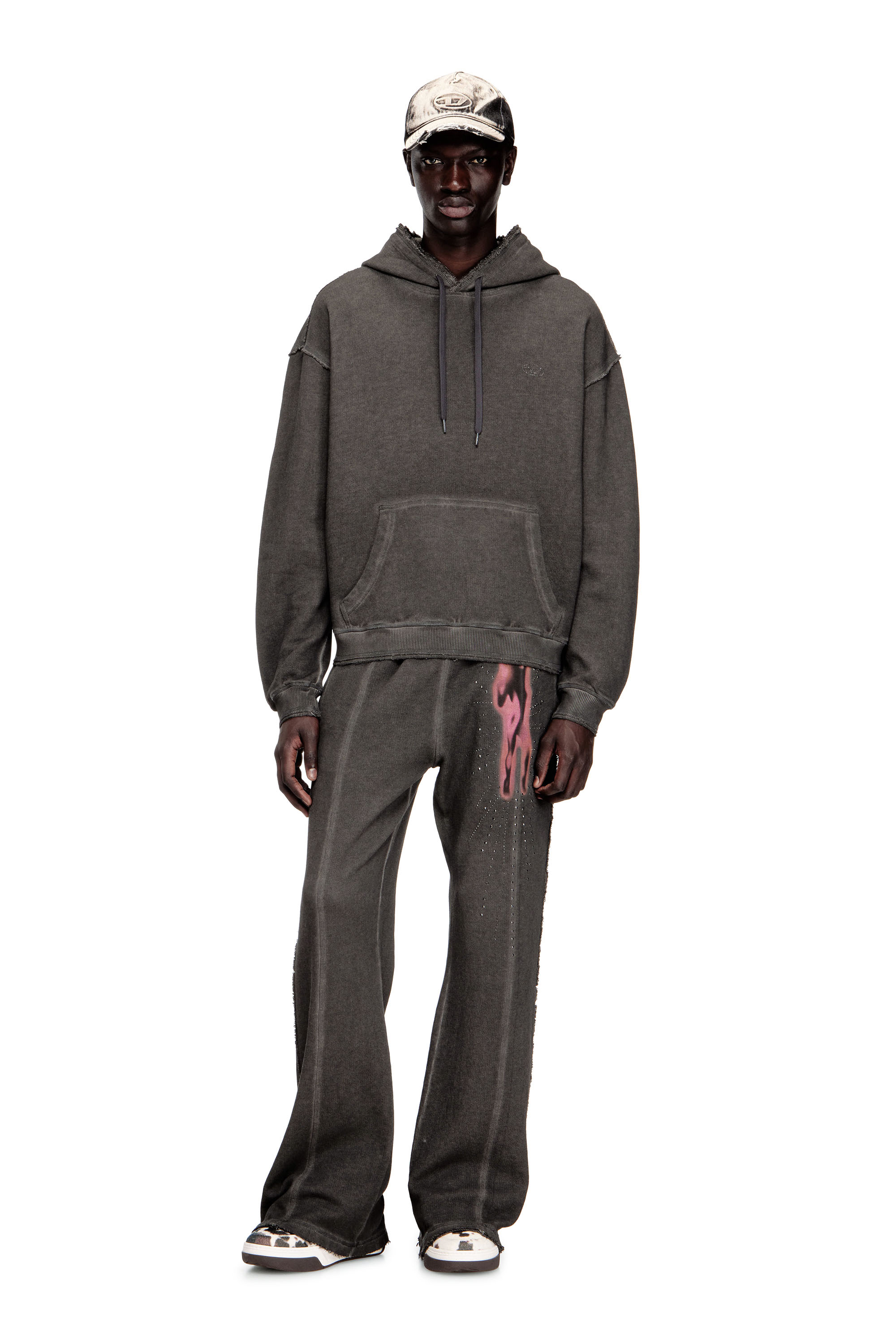 Diesel - S-QUINN-HOOD, Sweat &agrave; capuche avec imprim&eacute; et clous Homme in Gris - 2