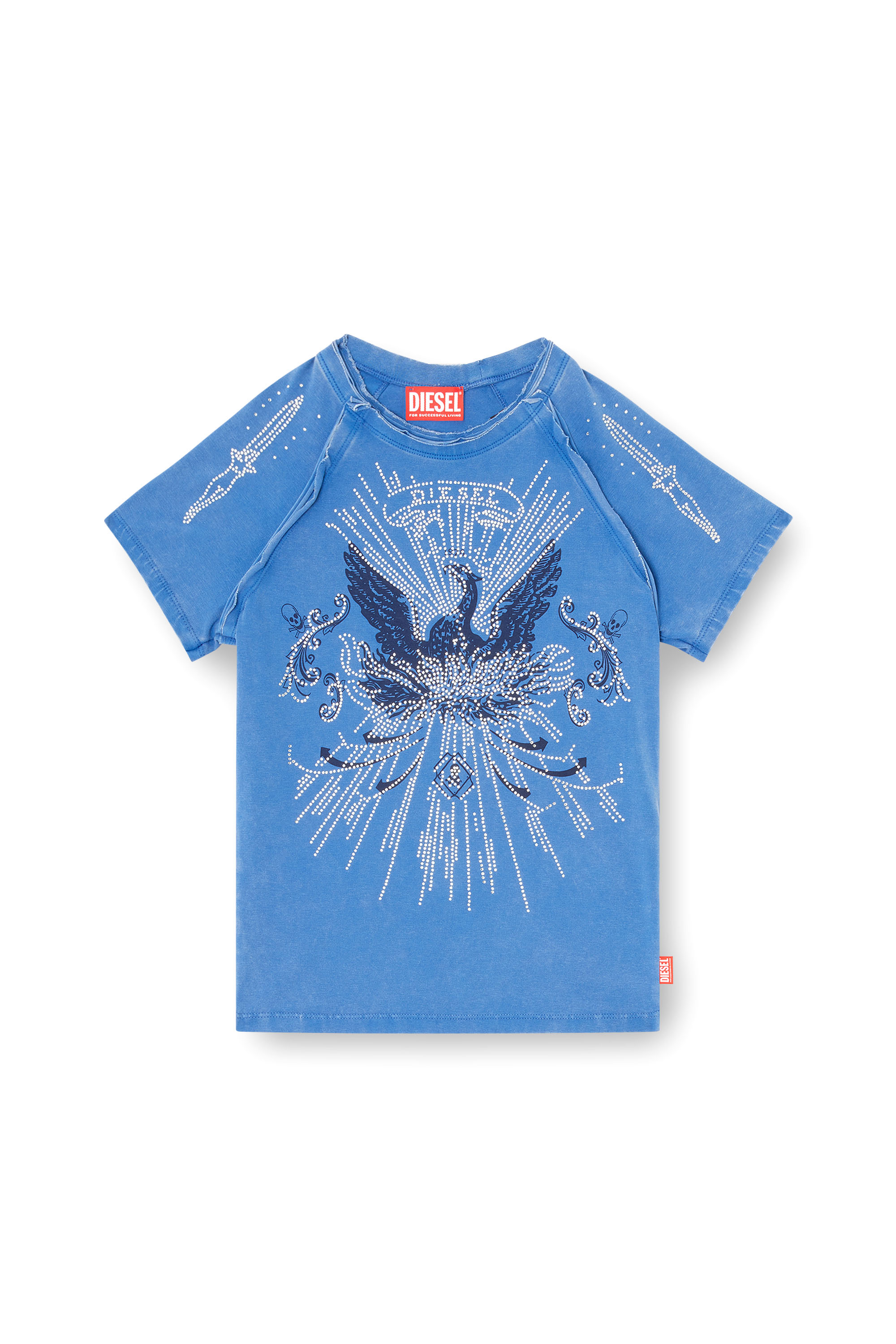 Diesel - T-ROWEENA, T-shirt phénix avec strass Femme in Bleu - 3