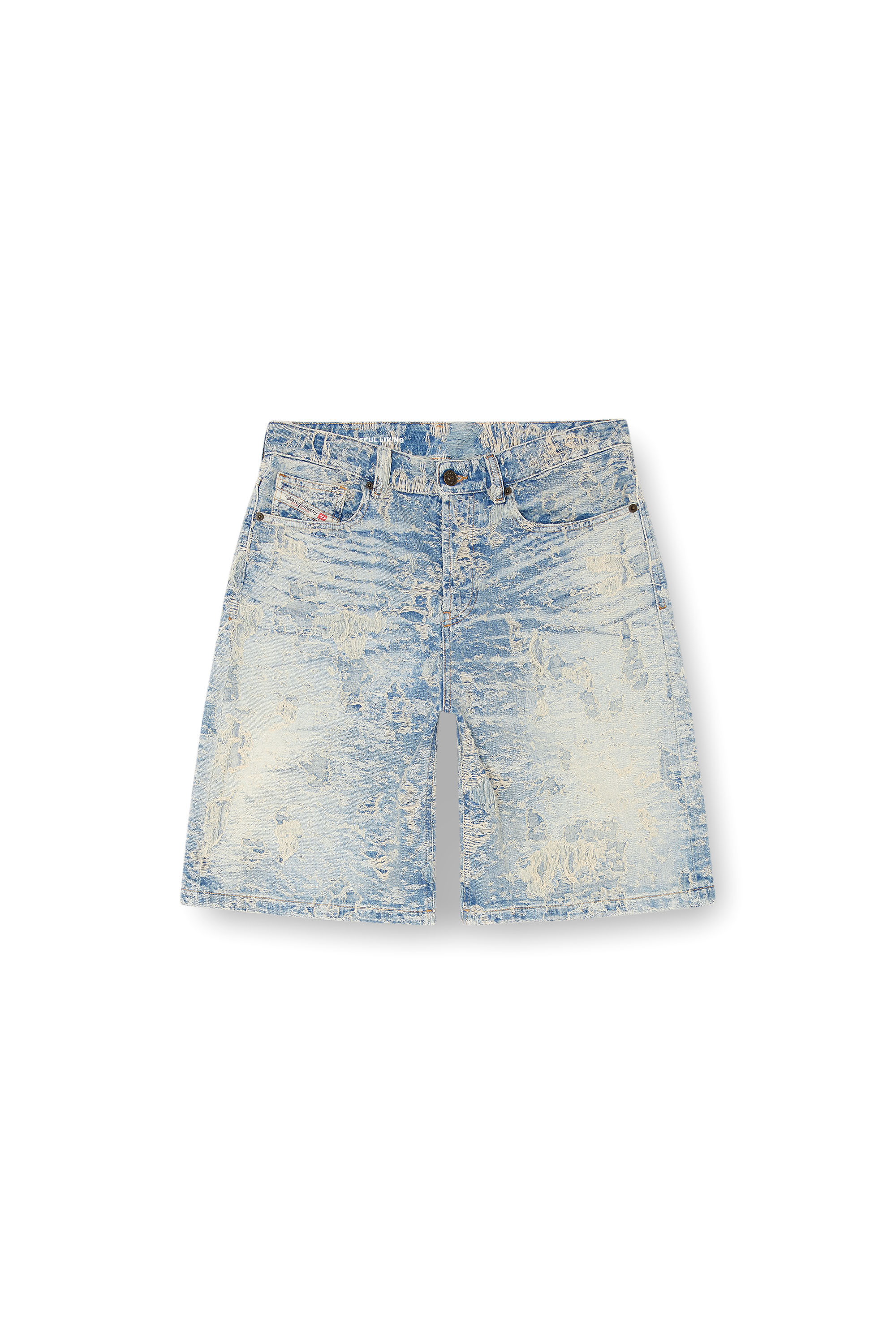 Diesel - DE-SIRE-SHORT-FSF, Short en denim jacquard effet sali Femme in Bleu - 3