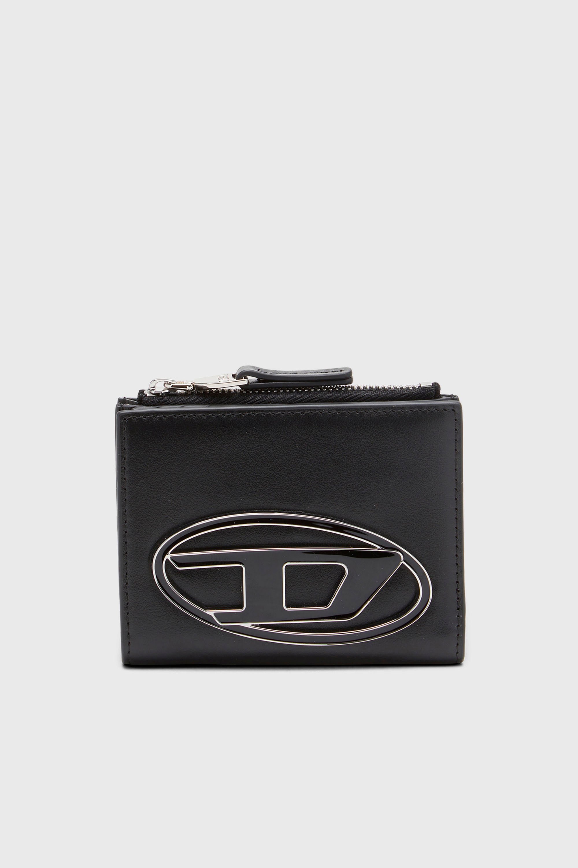 Diesel - 1DR BI-FOLD ZIP II, Petit portefeuille en cuir avec plaque &agrave; logo Femme in Noir - 1
