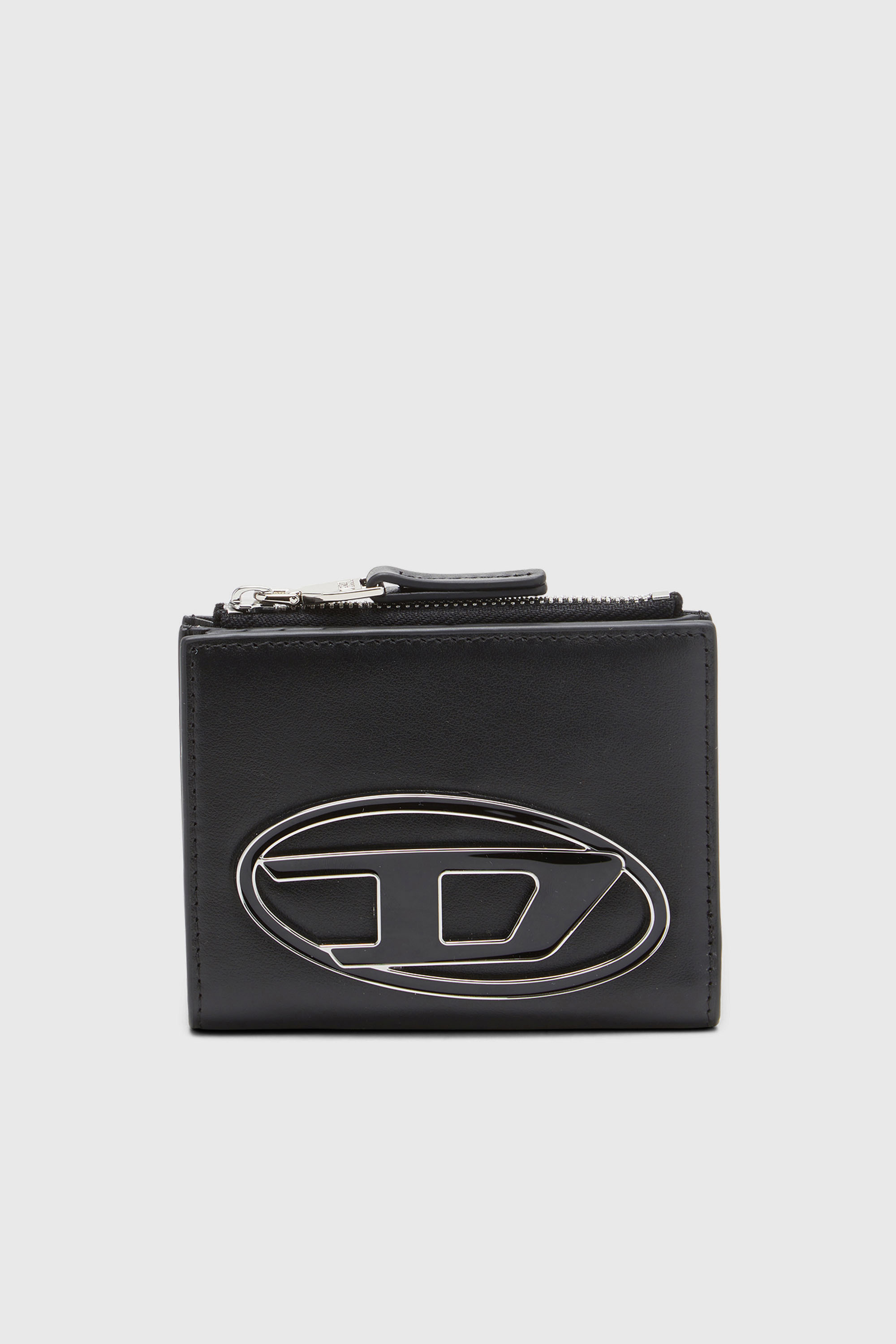 Diesel - 1DR BI-FOLD ZIP II, Petit portefeuille en cuir avec plaque &agrave; logo Femme in Noir - 1