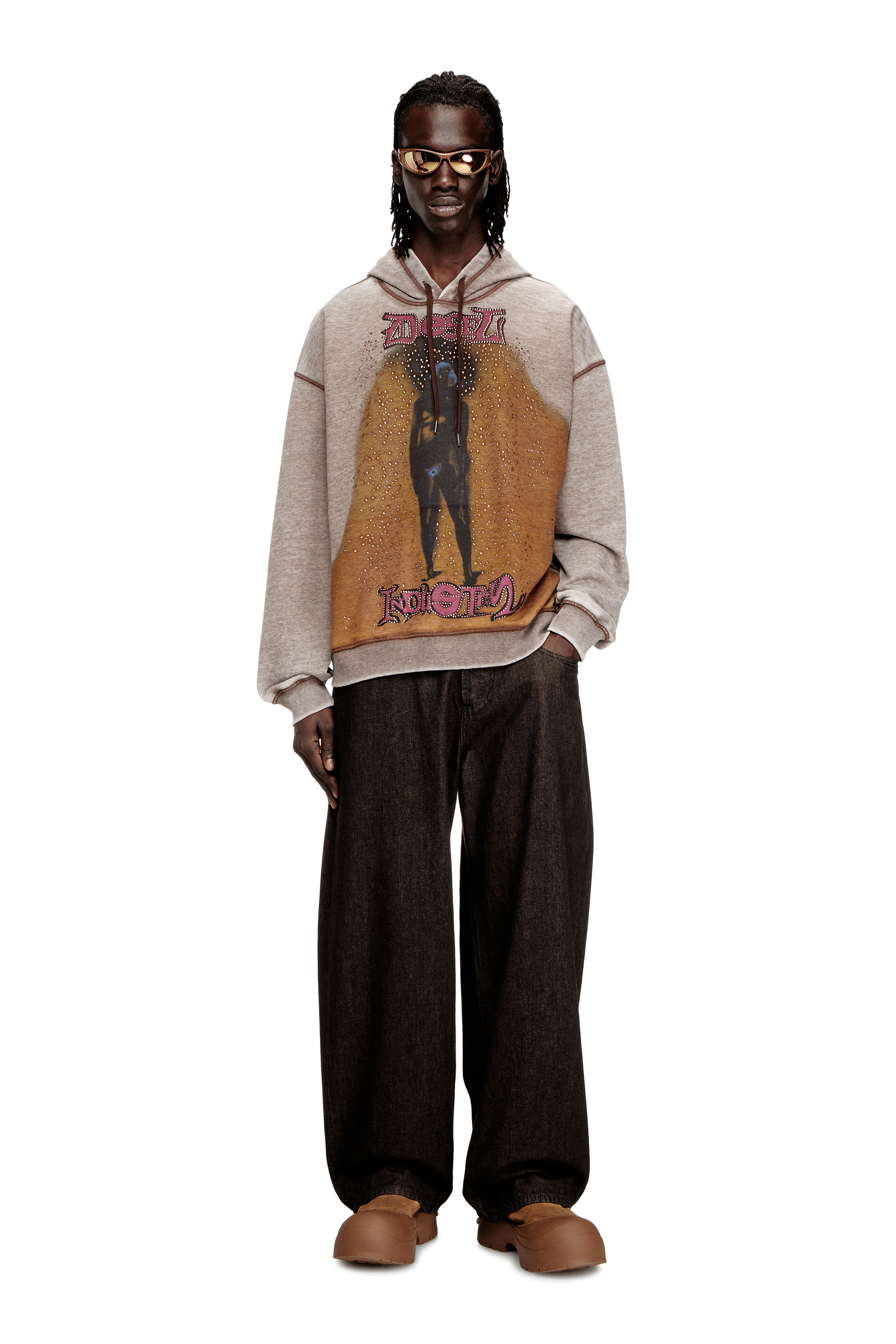 Diesel - S-BOXT-CHAN-HOOD, Hoodie décontracté en néoprène avec effet marbré Homme in Gris - 2