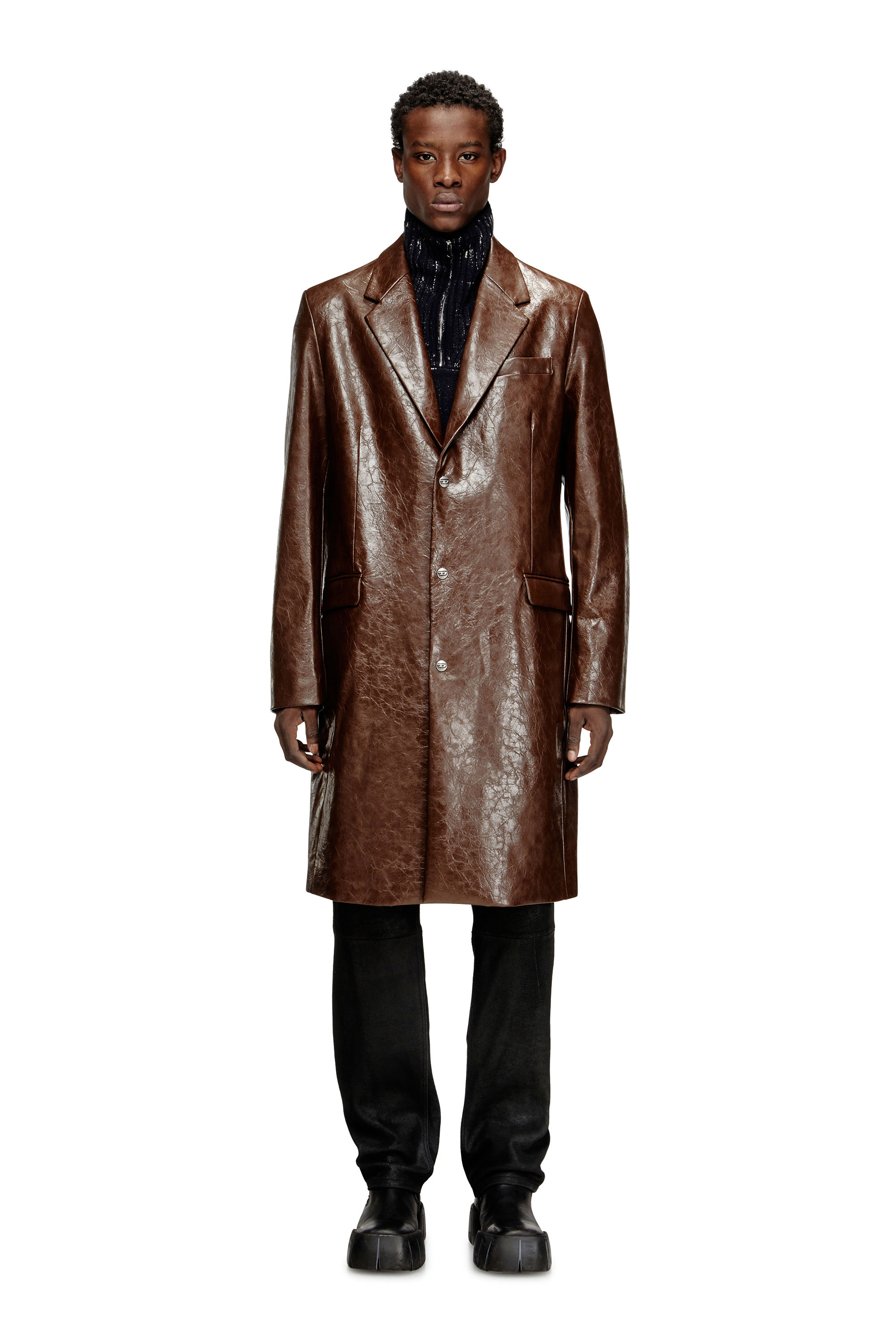Diesel - J-CREED-COAT, Manteau en tissu texturé enduit Homme in Marron - 1