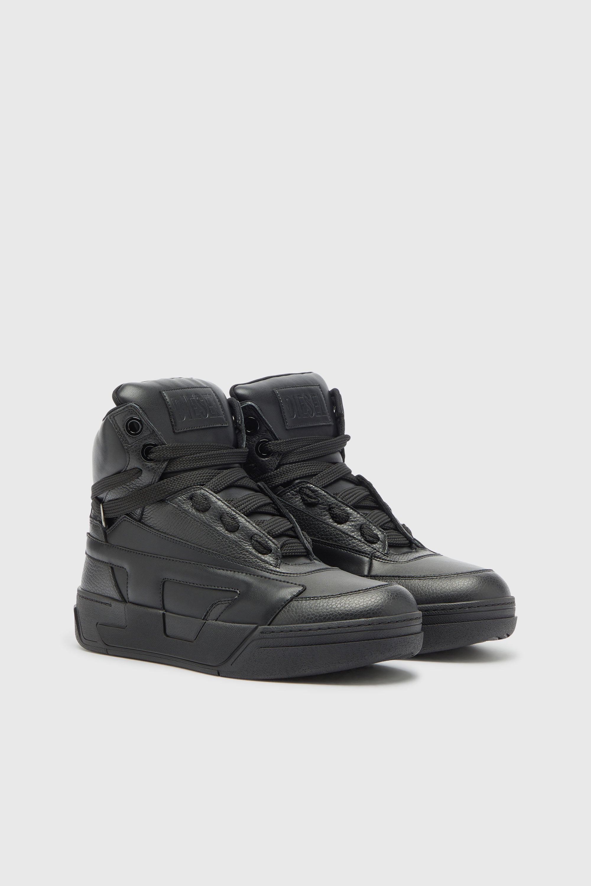 Diesel - S-D-OLLIE MID, S-D-Ollie - Sneakers montantes en cuir avec logo D Homme in Noir - 2