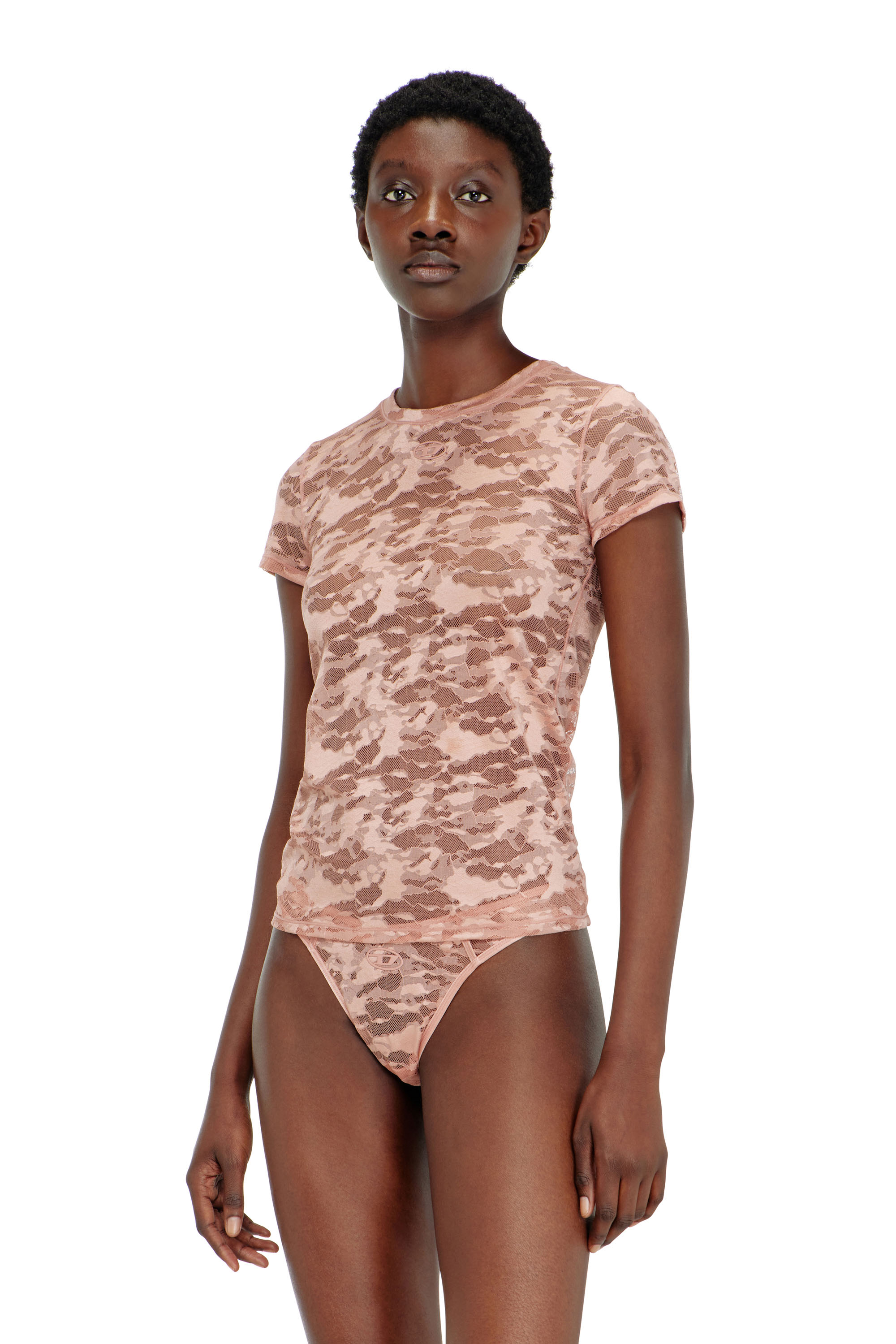 Diesel - KASIA-UTLT, T-shirt en dentelle camouflage Femme in Rose - 2