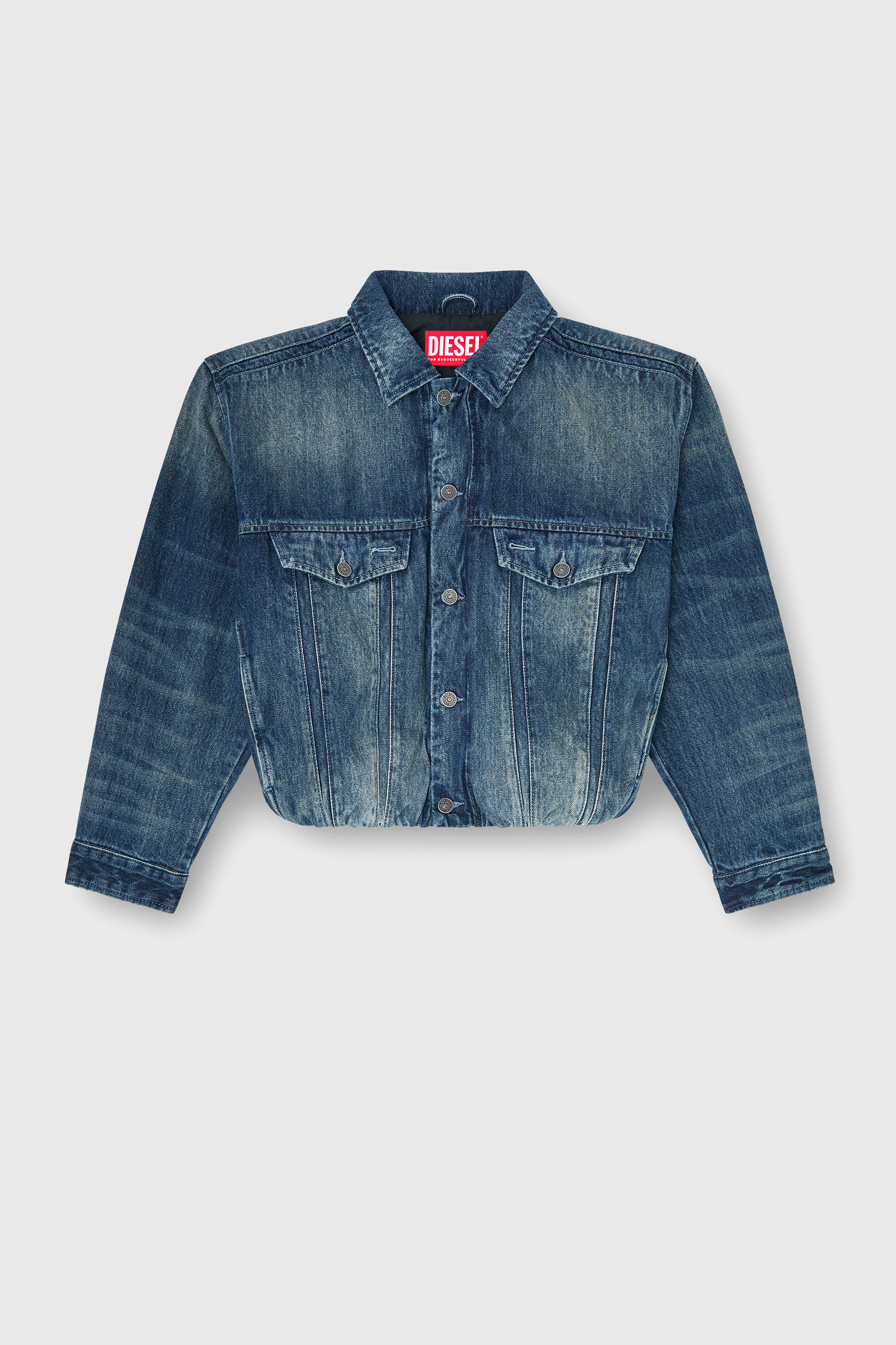 Diesel - DE-MORVI-FSJ, Veste trucker en denim avec taille &eacute;lastiqu&eacute;e Femme in Bleu - 2