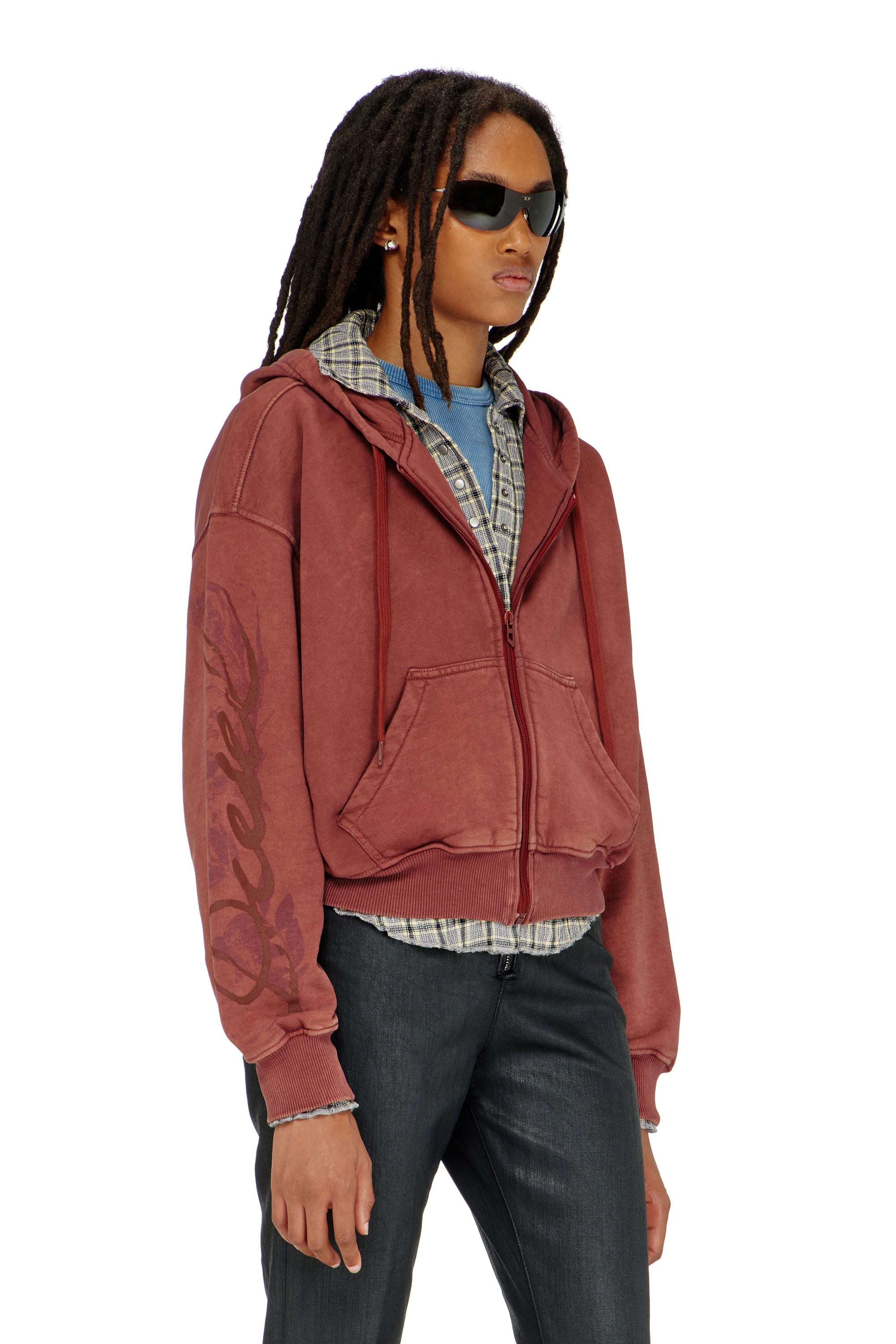 Diesel - F-ELYCY, Sweat &agrave; capuche zipp&eacute; avec logo floral en relief Femme in ToBeDefined - 1