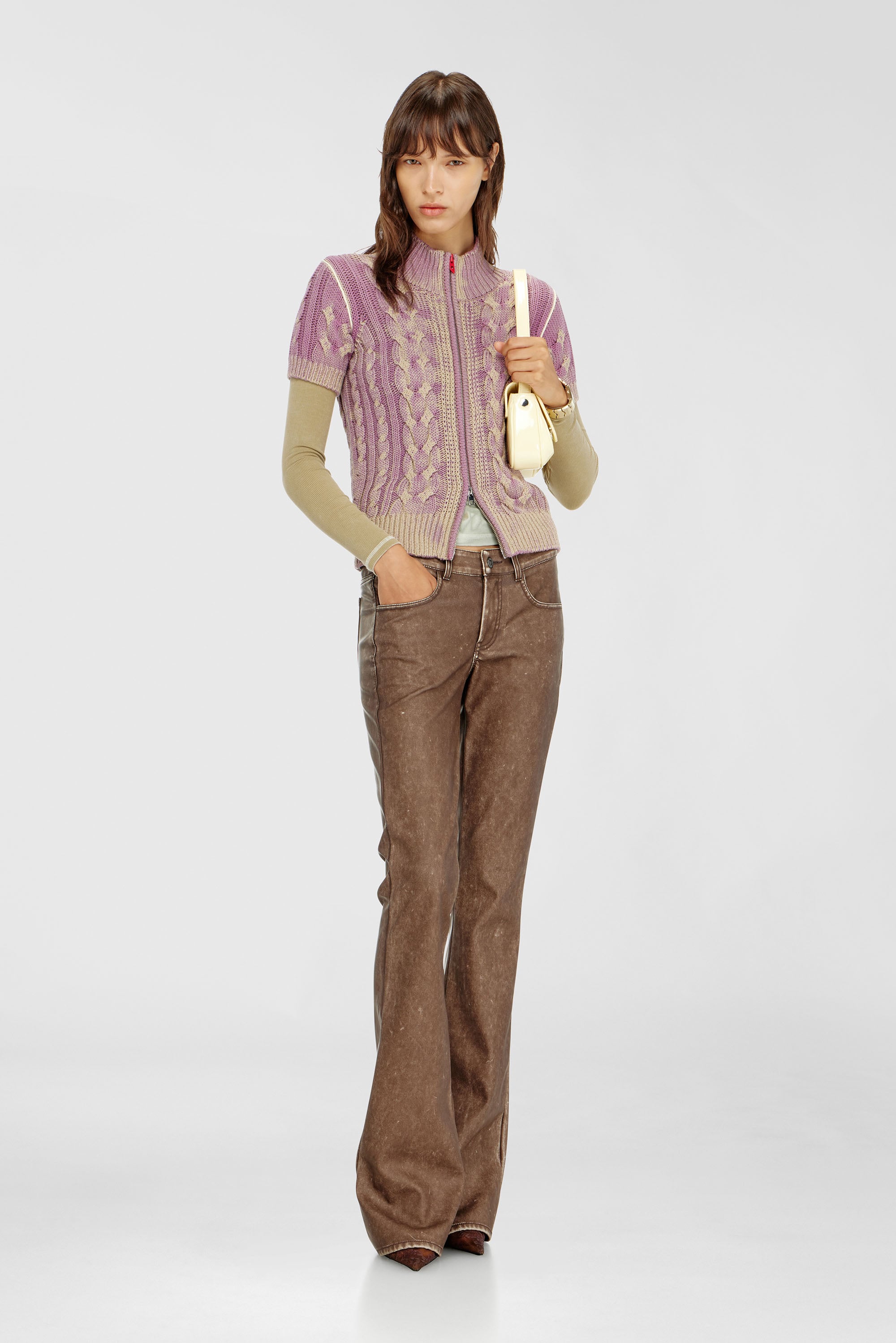 Diesel - M-ELANA, Cardigan &agrave; manches courtes zipp&eacute; en maille torsad&eacute;e Femme in Polychrome - 2
