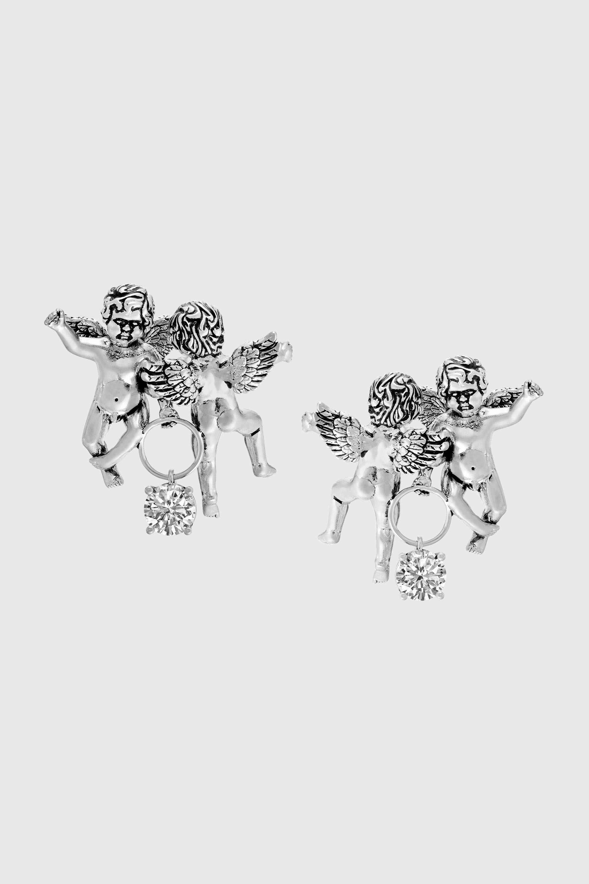 Diesel - DX1753040, Boucles d'oreilles pendantes finition argent&eacute;e avec motif ange Mixte in Gris argent&eacute; - 2