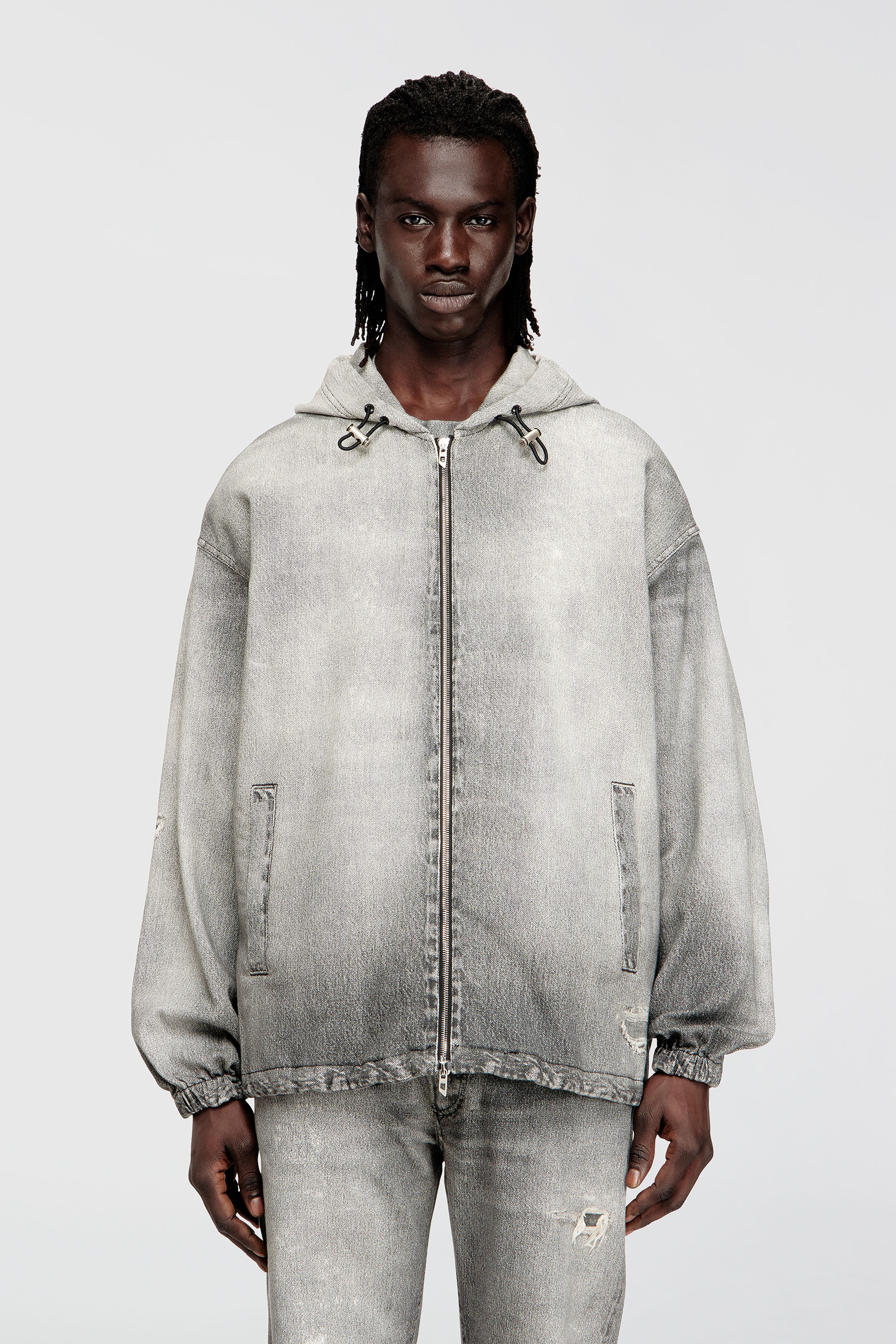 Diesel - D-WYNNY JOGG, Veste &agrave; capuche en trompe-l'&oelig;il JoggJeans Homme in Gris - 3