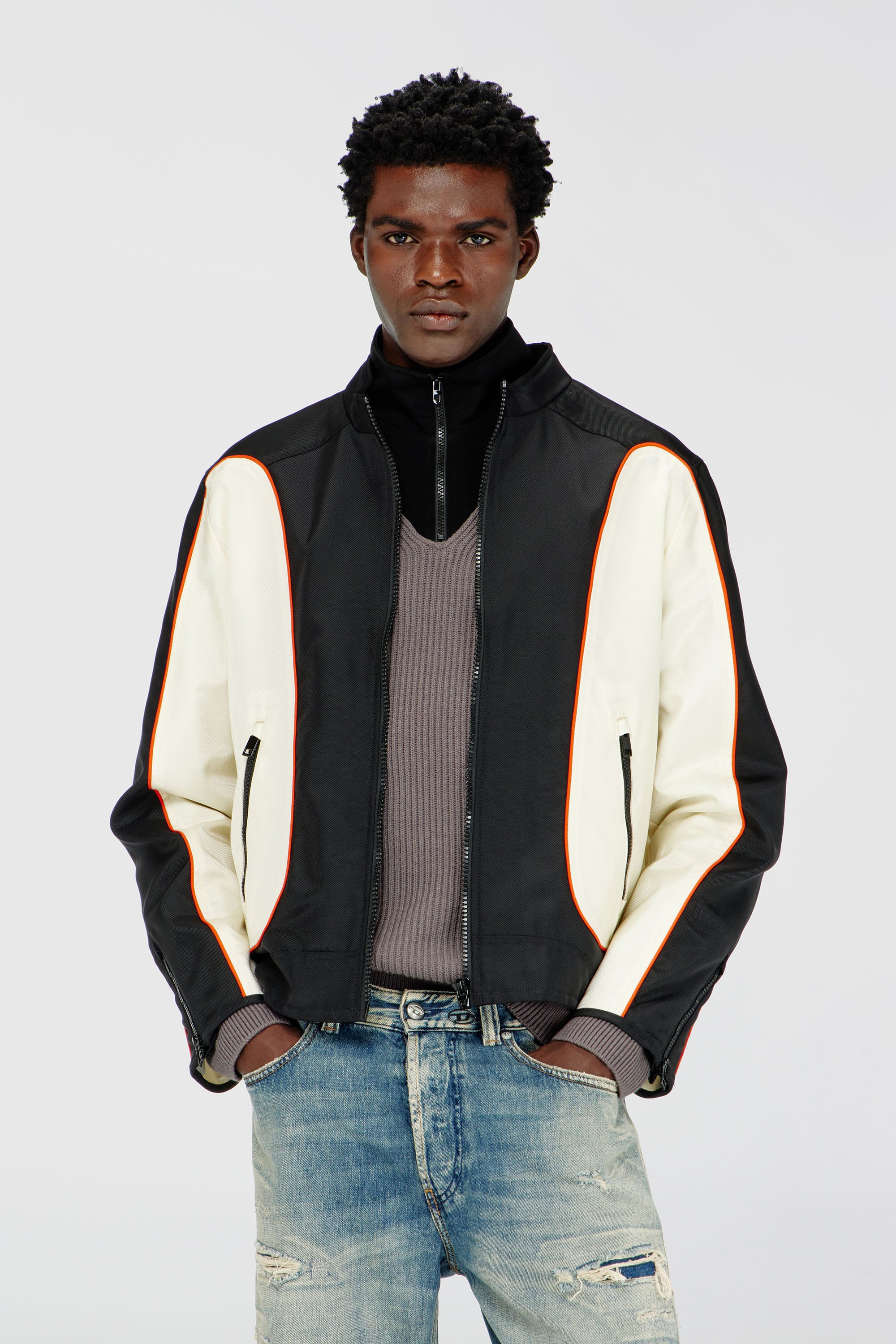 Diesel - J-BLINK-WRD, Veste en nylon avec blocs de couleur et d&eacute;tails de passepoil Homme in Polychrome - 1