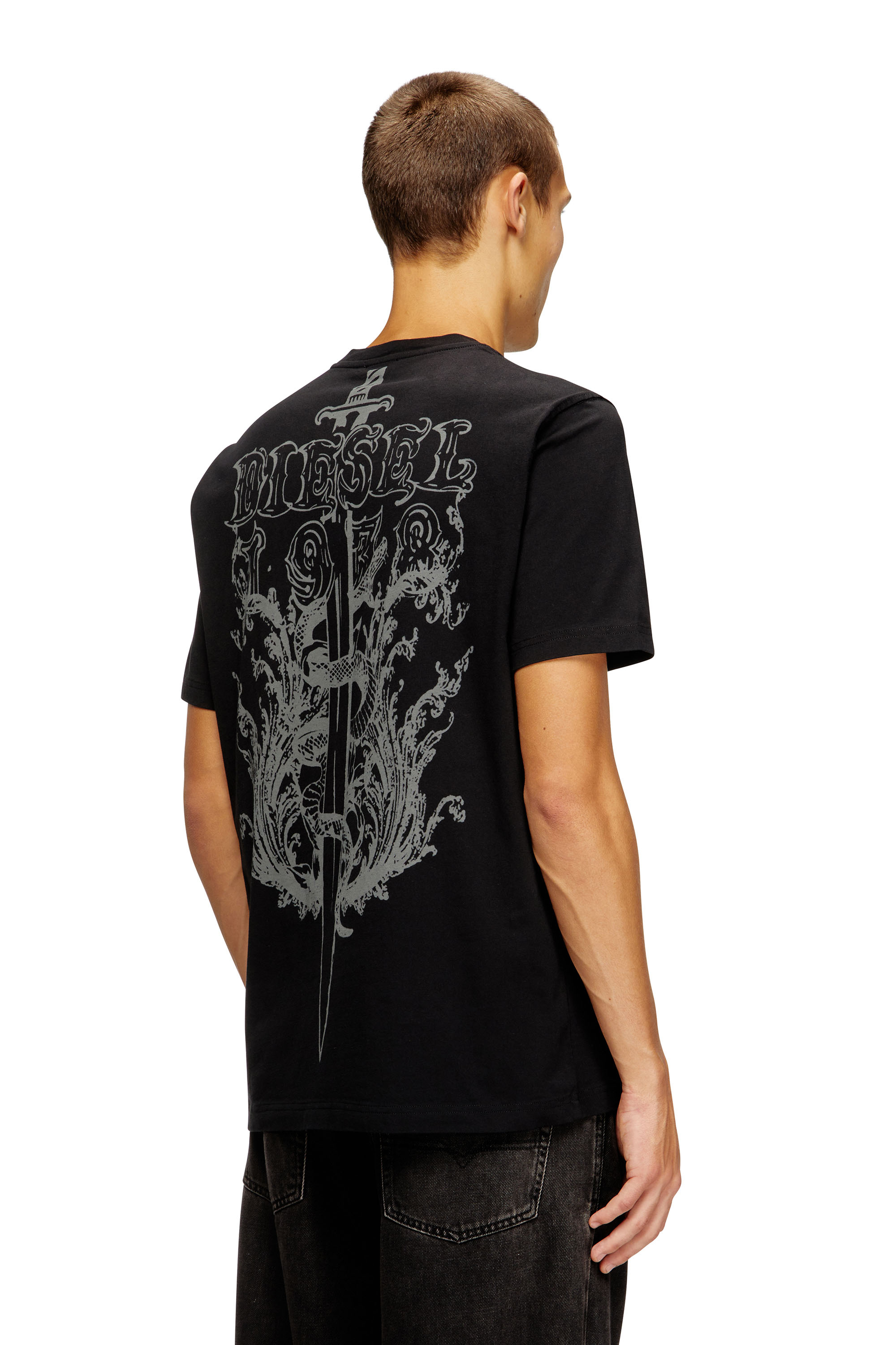 Diesel - T-ADJUST-T10, T-shirt en coton avec imprimé graphique au dos Homme in Noir - 1