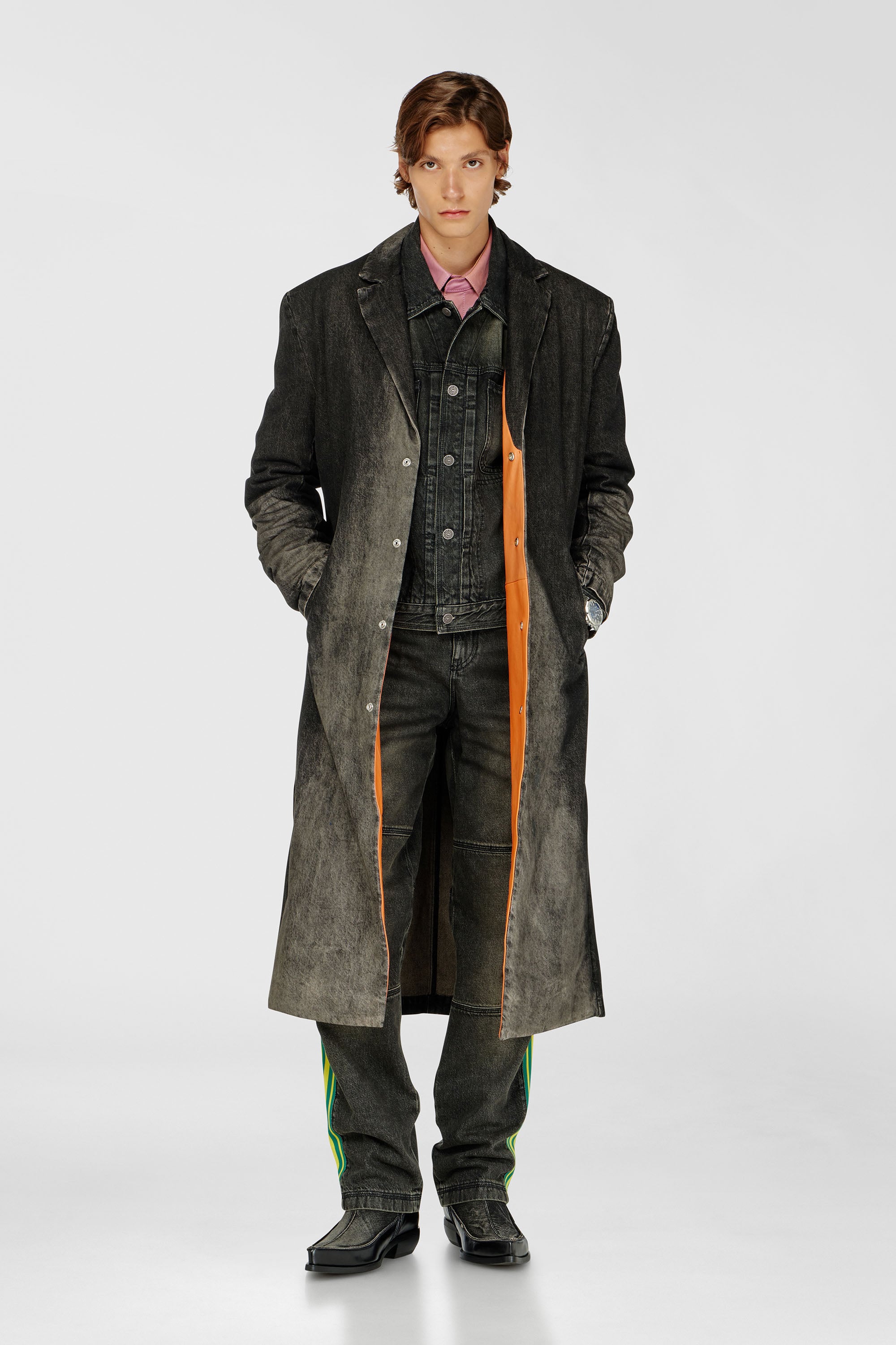 Diesel - D-IANCH-FSJ, Manteau long en denim effet us&eacute; Mixte in Noir - 1