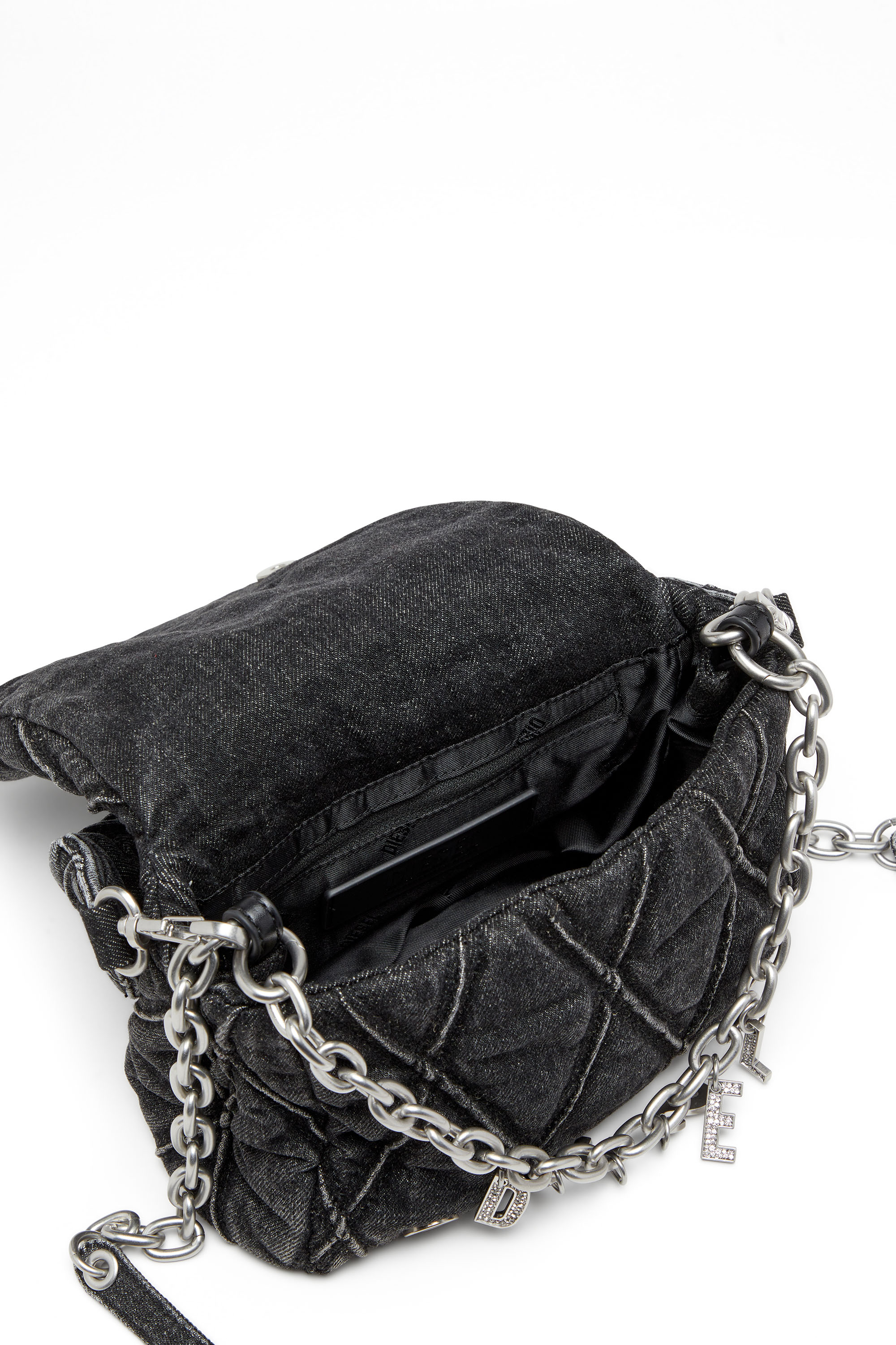 Diesel - CHARM-D SHOULDER S, Charm-D S-Petit sac à bandoulière en denim matelassé Femme in Noir - 3