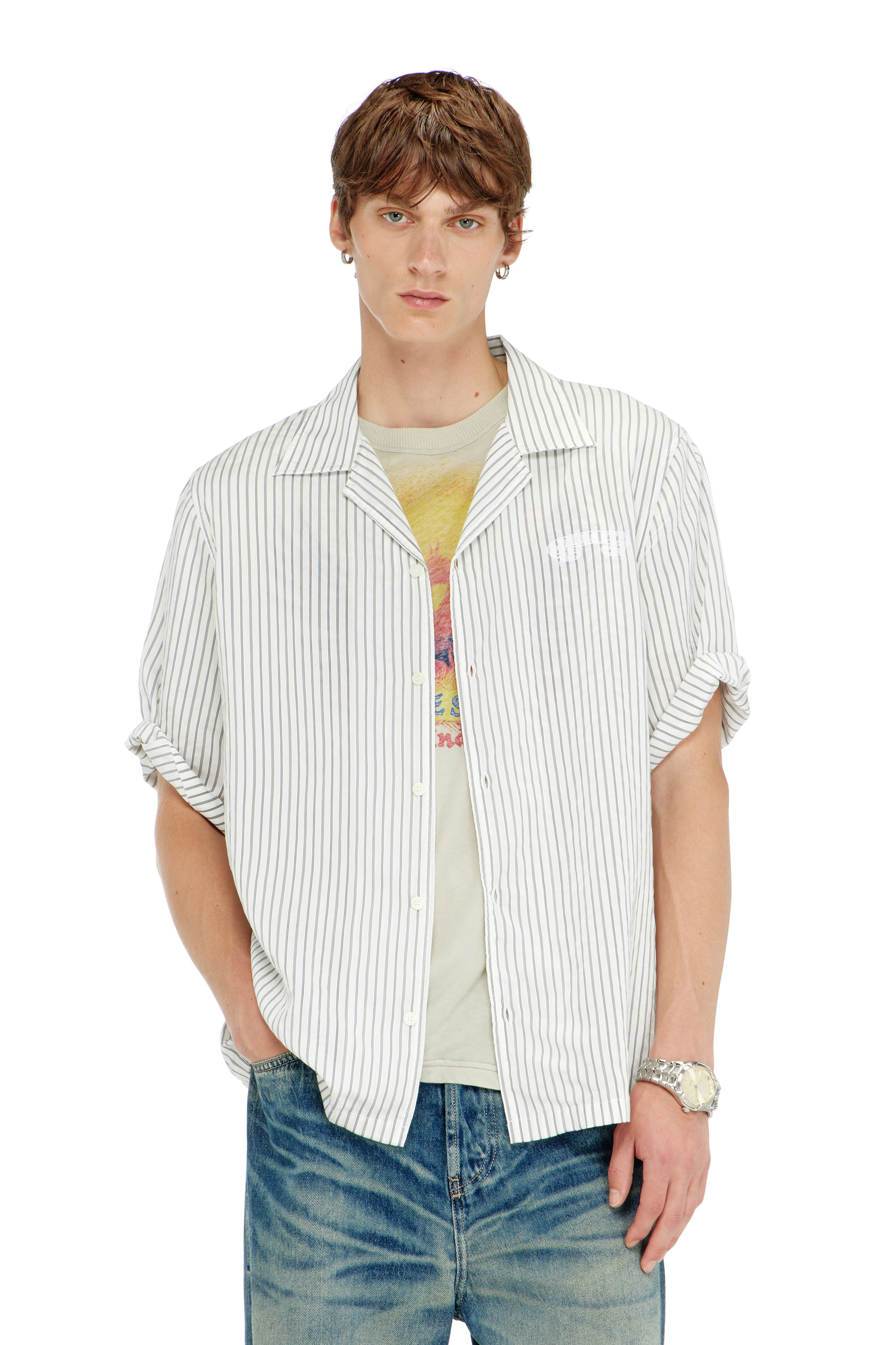 Diesel - S-MAC-EFBV, Chemise &agrave; manches courtes en modal &agrave; rayures fines Homme in Polychrome - 3