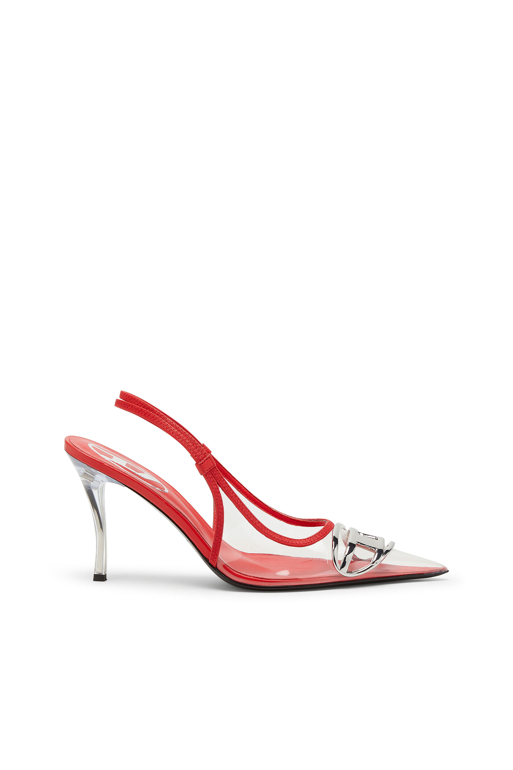 Diesel - D-VENUS SB, D-Venus-Escarpins slingback transparents à garniture en cuir Femme in Rouge - 1
