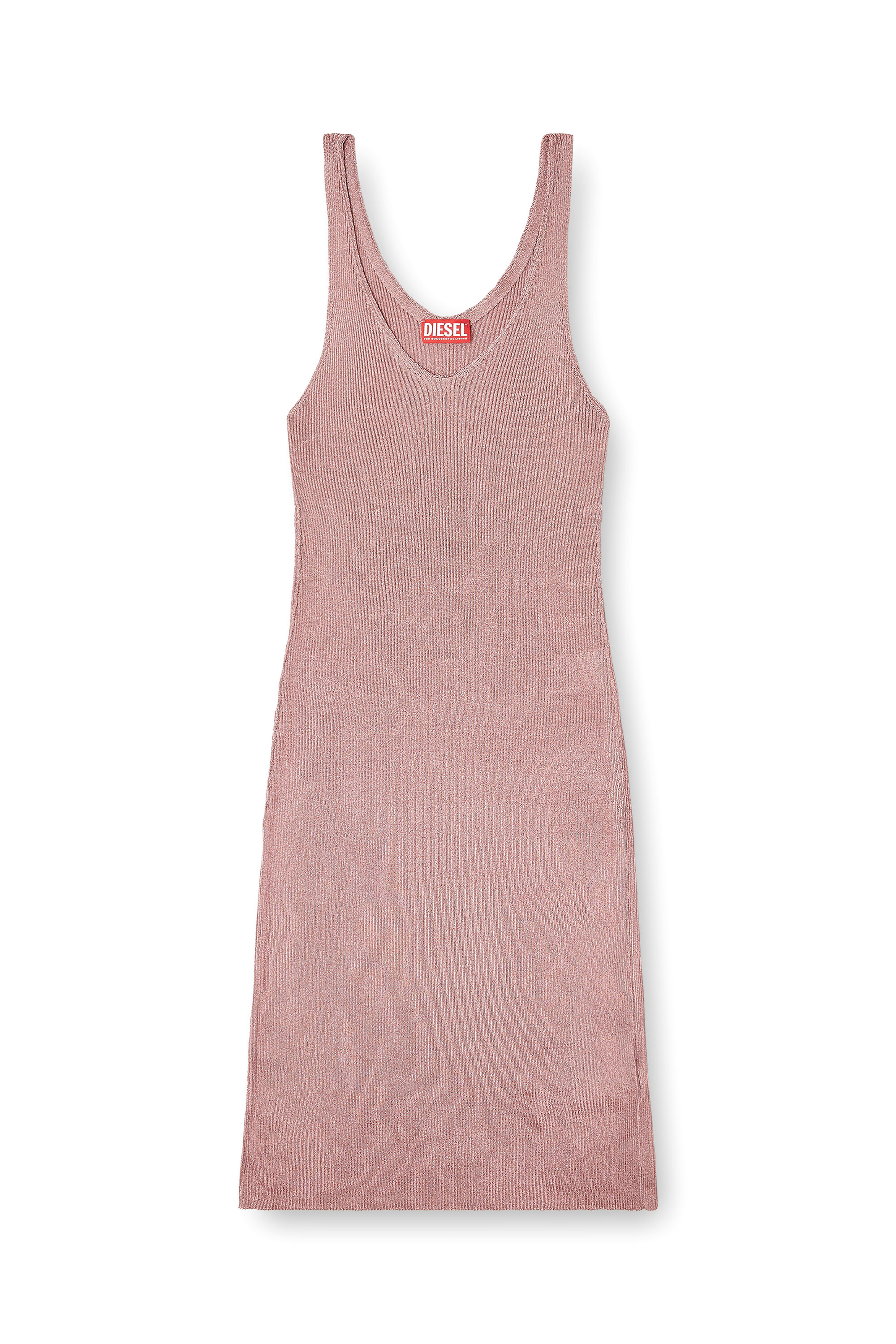 Diesel - M-DELOCA, Robe midi en maille c&ocirc;tel&eacute;e m&eacute;tallis&eacute;e Femme in Rose - 2