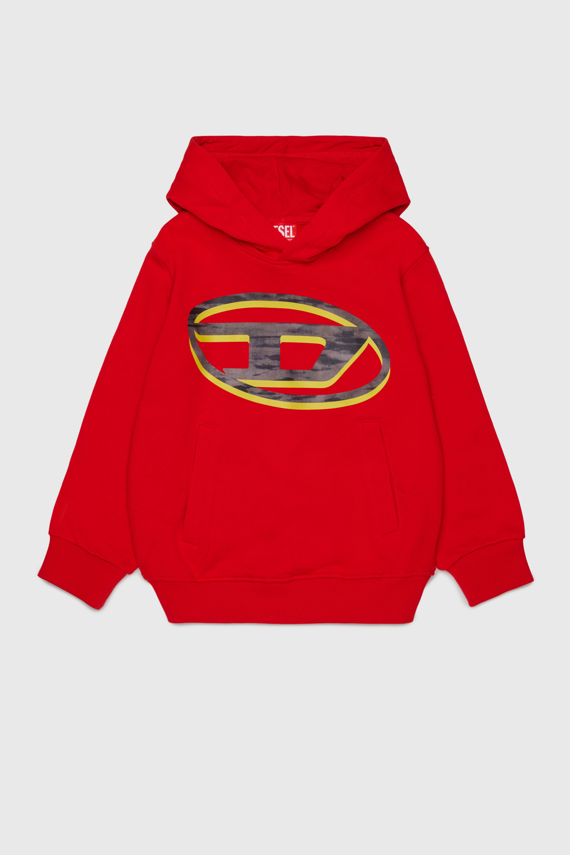Diesel - SVELLYHOOD OVER, Sweat &agrave; capuche avec imprim&eacute; Oval D bicolore Homme in Rouge - 1