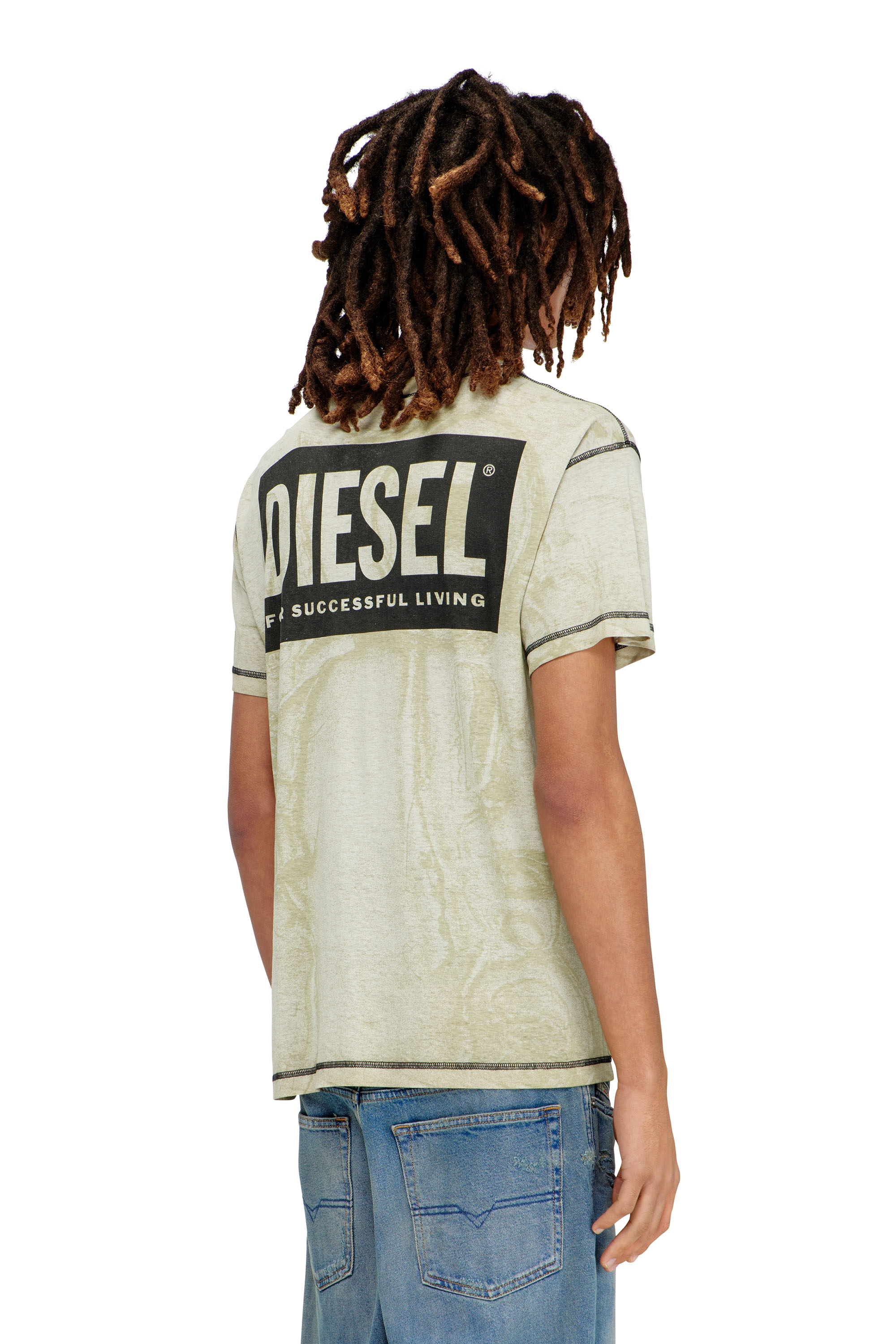Diesel - T-NORM-V15, T-shirt en chanvre et coton &agrave; imprim&eacute; int&eacute;gral Homme in Gris - 4