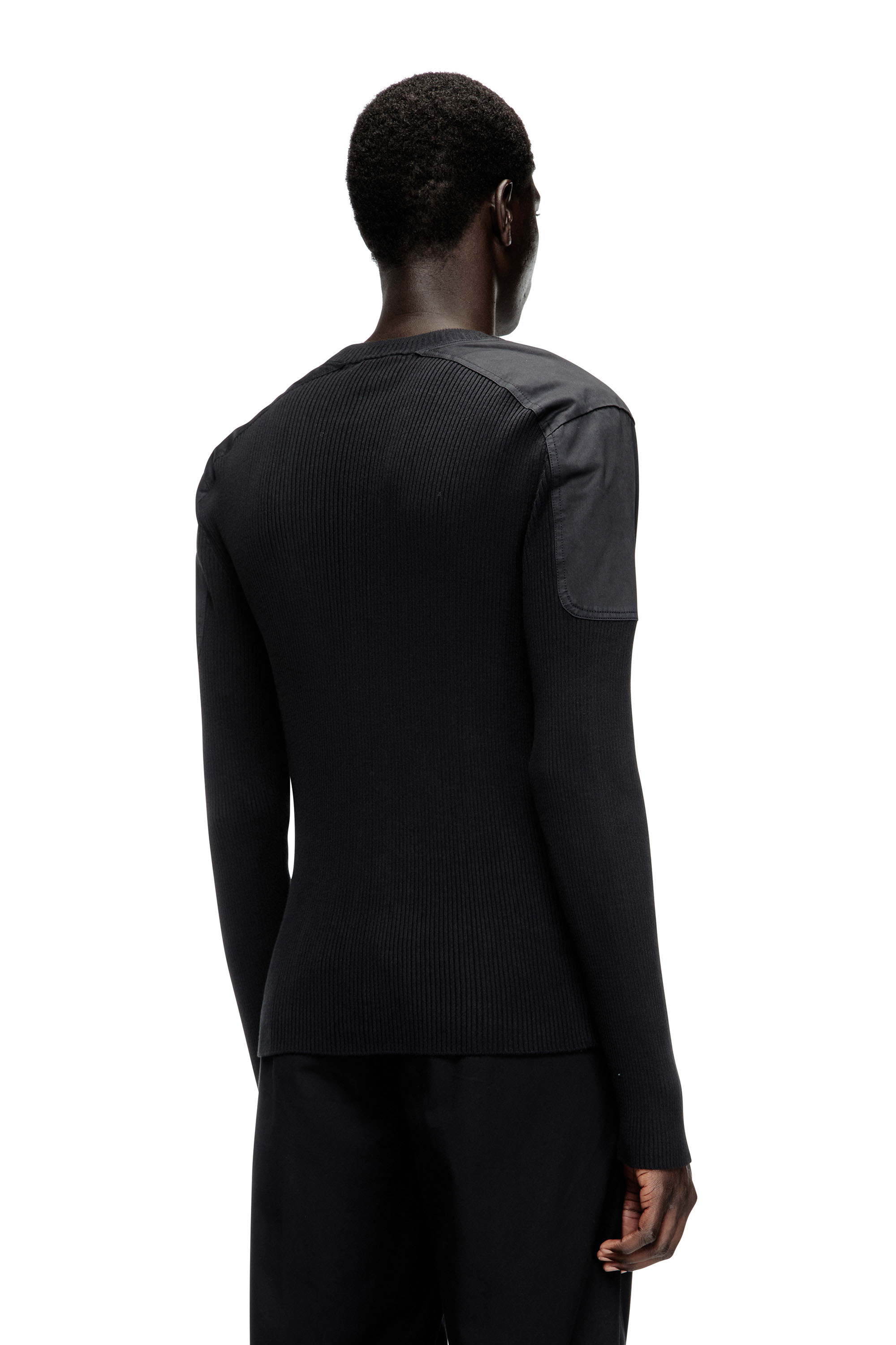 Diesel - K-MARTIN, Pull côtelé avec empiècements aux épaules Homme in Noir - 4