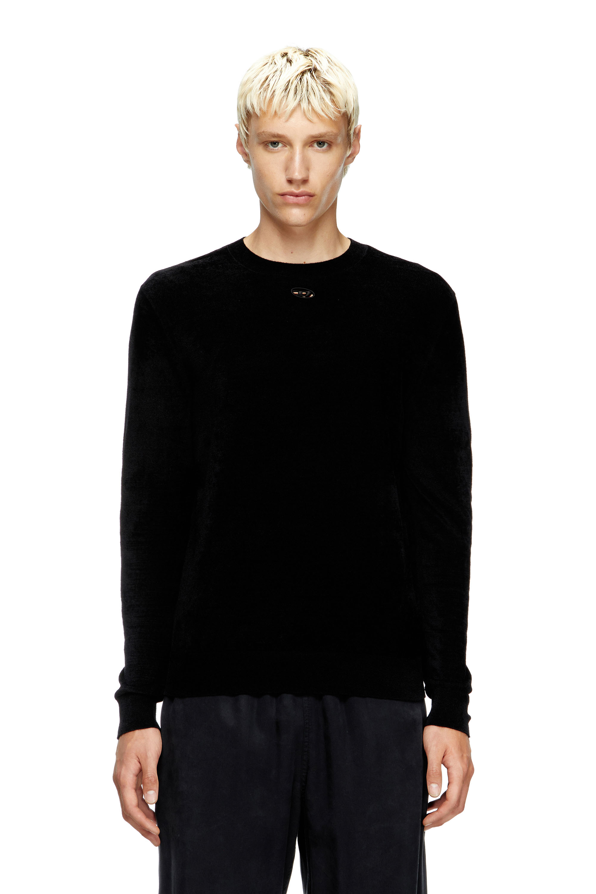 Diesel - K-CEVRO, Pull en chenille avec logo ajouré Homme in Noir - 1